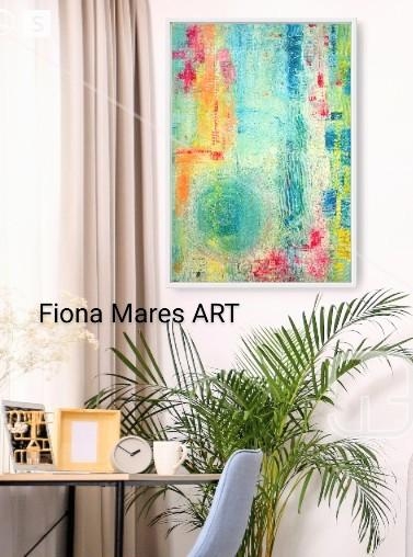 Frische Kunst für die Wand!
Bils, abstrakte Malerei auf Leinwand, von Malerin Fiona Mares 
#fionamaresart #wandbild 