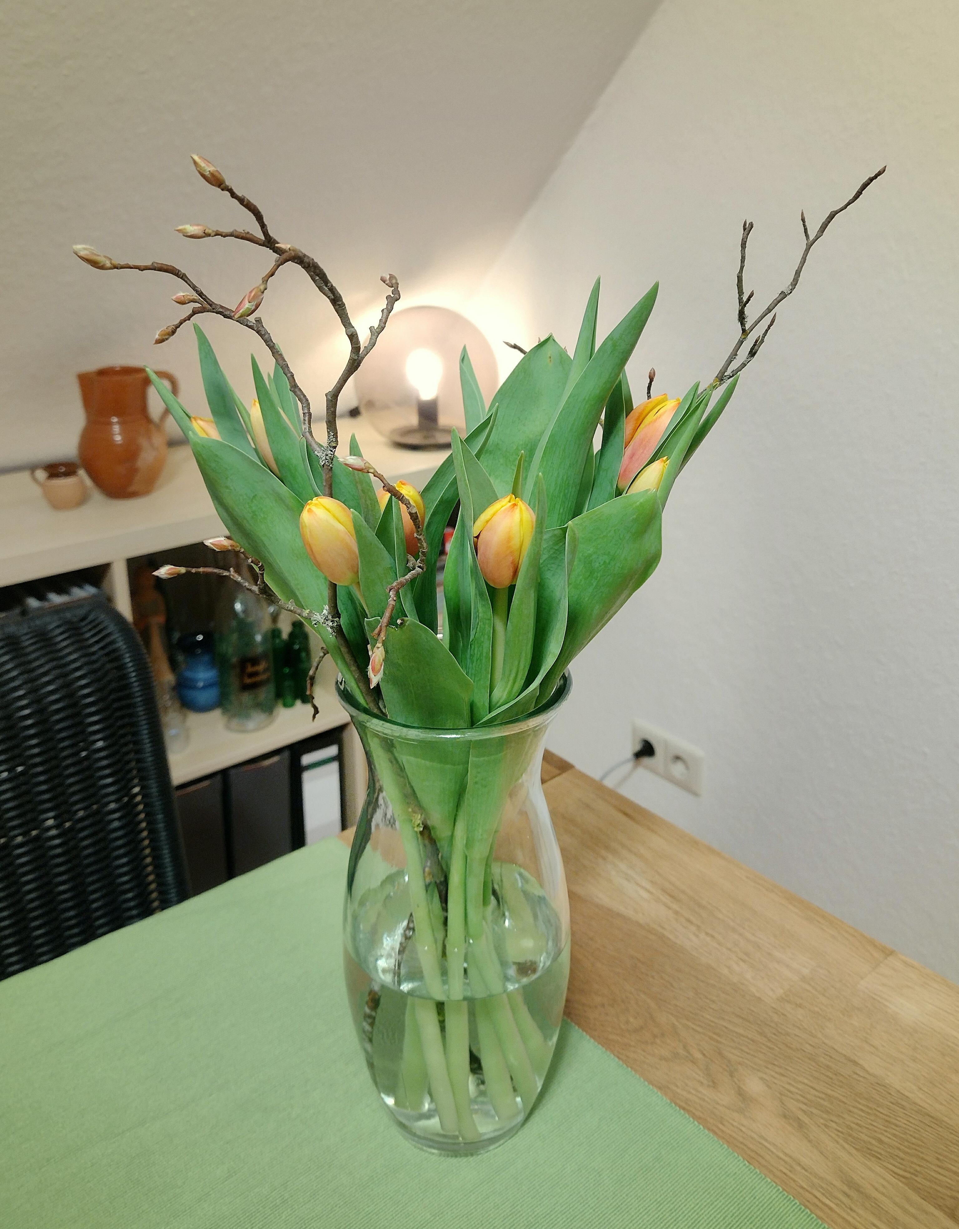 #frischeblumen #blumenliebe #frühling #esstisch #tulpen #glasvase