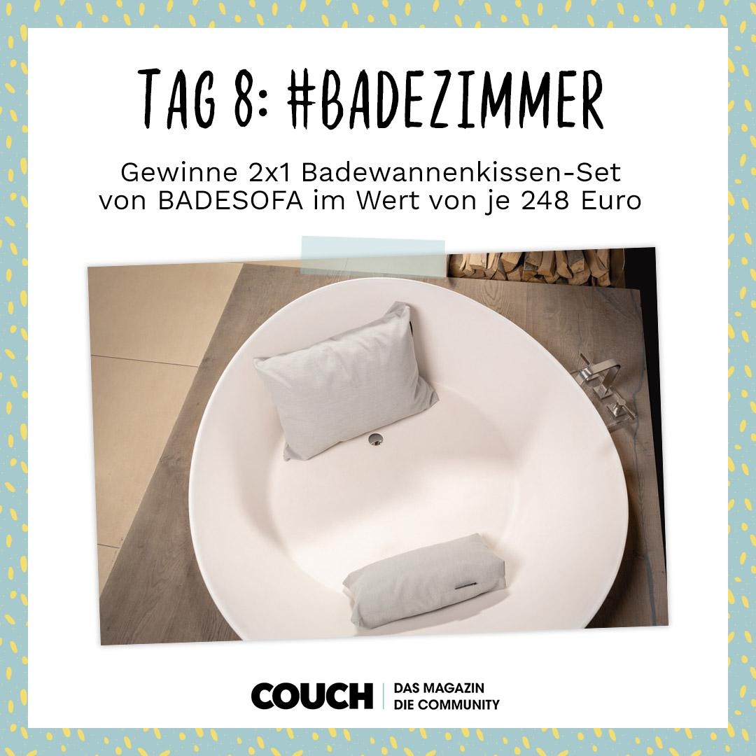 Gewinne ein Badewannenkissen-Set bei der #livingchallenge! Hashtag an Tag 8: #badezimmer