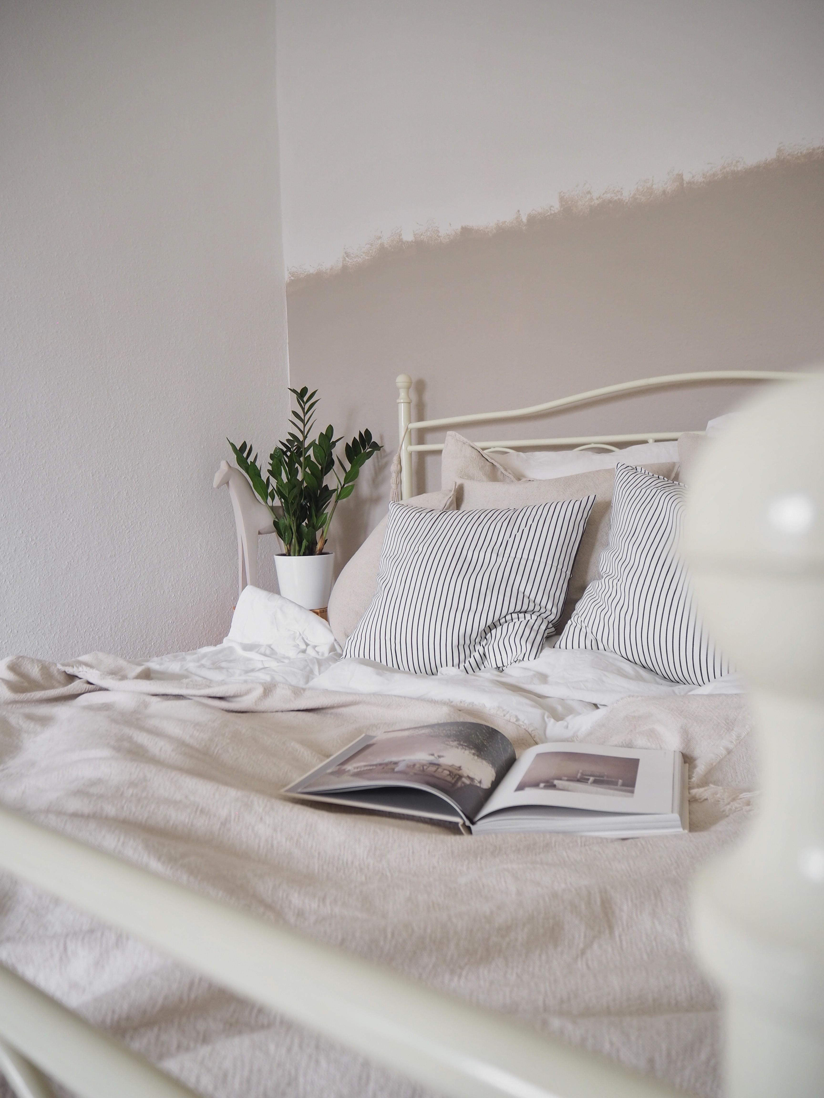 Glücksfedern sind die idealen Schlafzimmerpflanzen 🌱#schlafzimmer #altbau #hygge #nordic #leinen #beige #wandfarbe