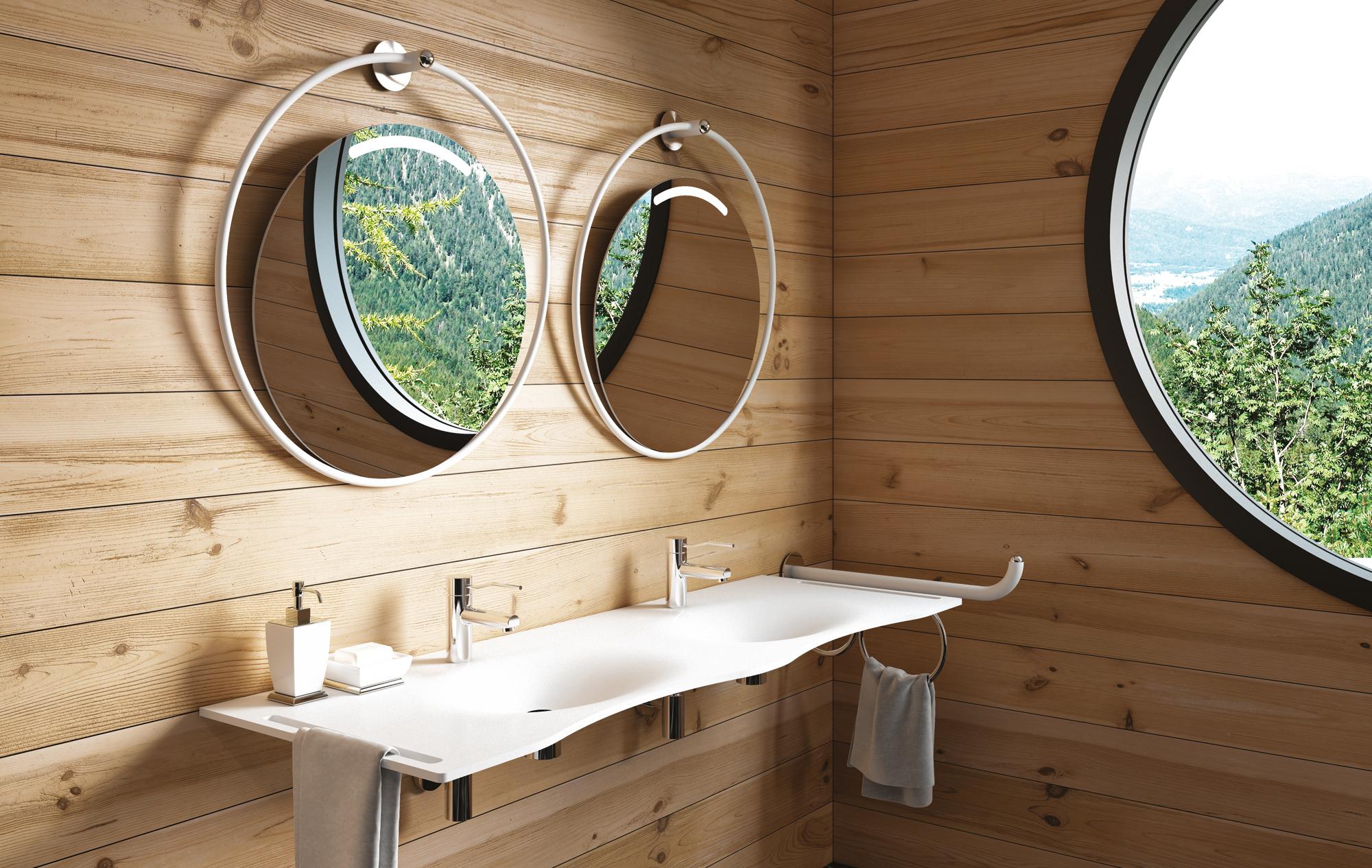 Goman Giotto Design-Wanspiegel für Badezimmer, Spiegelglas und Edelstahl - Durchmesser 60cm #bad #waschtisch ©goman