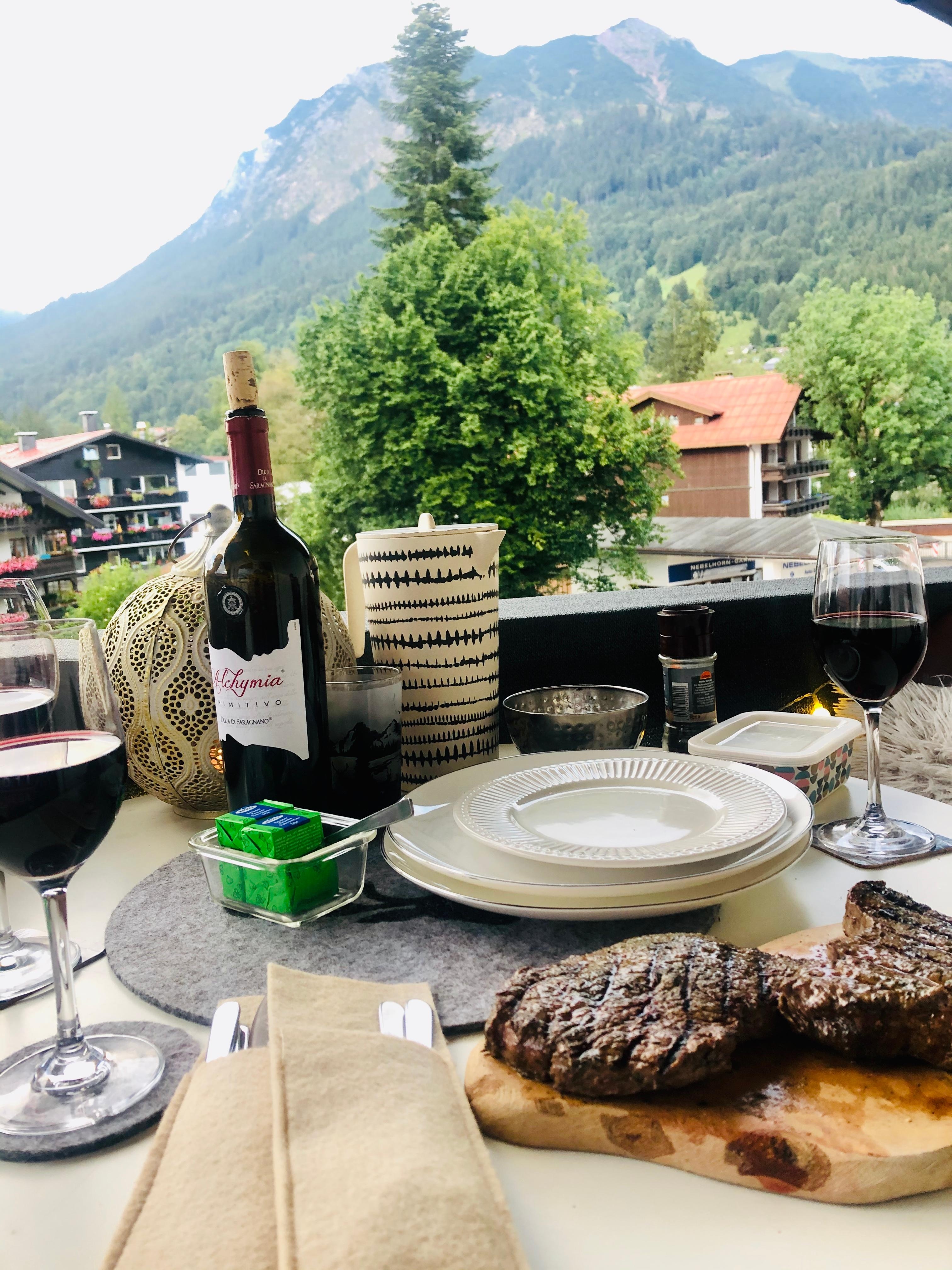 #grillabend #athome #zuhause #steak #redwine #mountainview