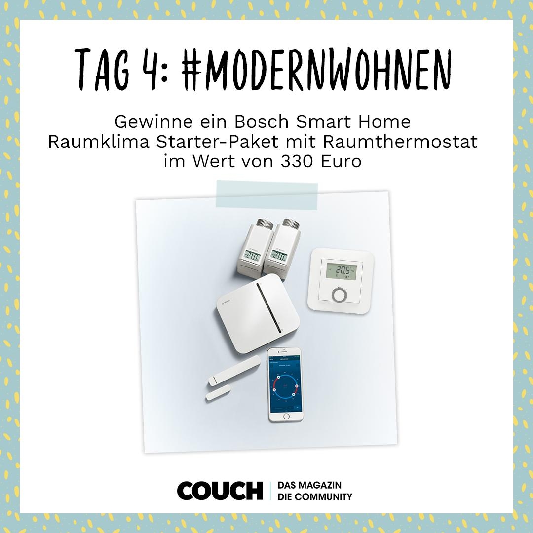 Heute verlosen wir ein Raumklima-Set von Bosch! Hashtag des Tages ist #modernwohnen – viel Glück! #livingchallenge
