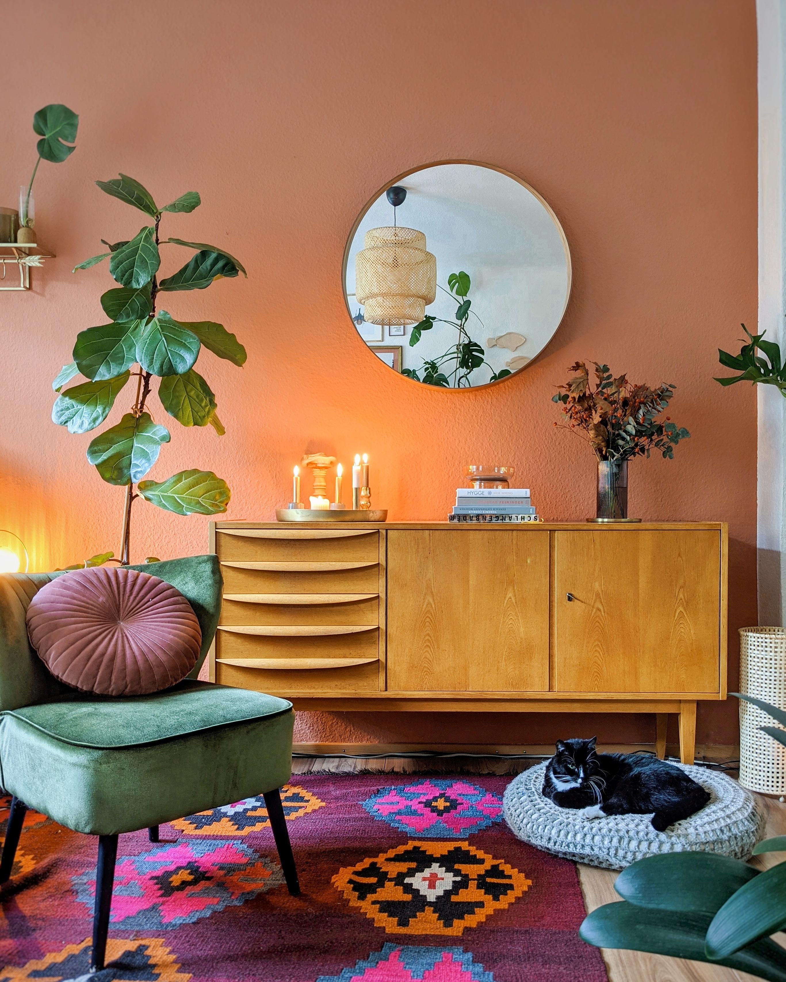 Ich kann mich garnicht satt gucken an unserem neuen Möbel 🥰 #sideboard #hellerau #wohnzimmer #wandfarbe #vintage