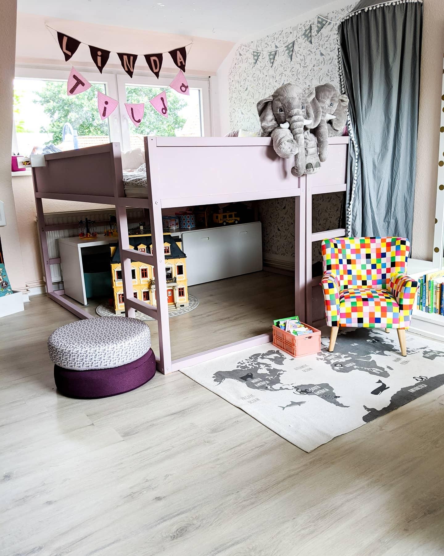 IkeaKuraHack mal anders. Doppeltes Hochbett für die Mädchen (umgebaut und gestrichen) #kinderzimmer #diy #ikeahack #rosa