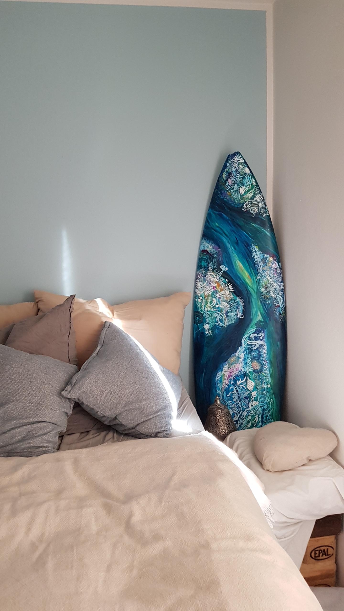 Immer zu diesen Farben aufwachen 💙🌊❤️ #schlafzimmer #surfart #surfboard #dasmeer #bedroomart #home #decorativeart 