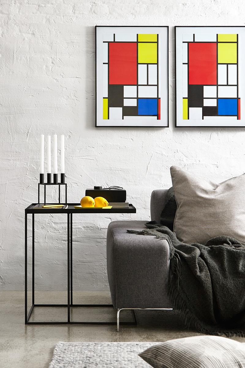 INDECORATE Tabletop Challenge: Mondrian #wohnzimmer #sofa ©Fotograf: Sascha Polzin / Moodyard; Styling: Kathy Kunz Interiors