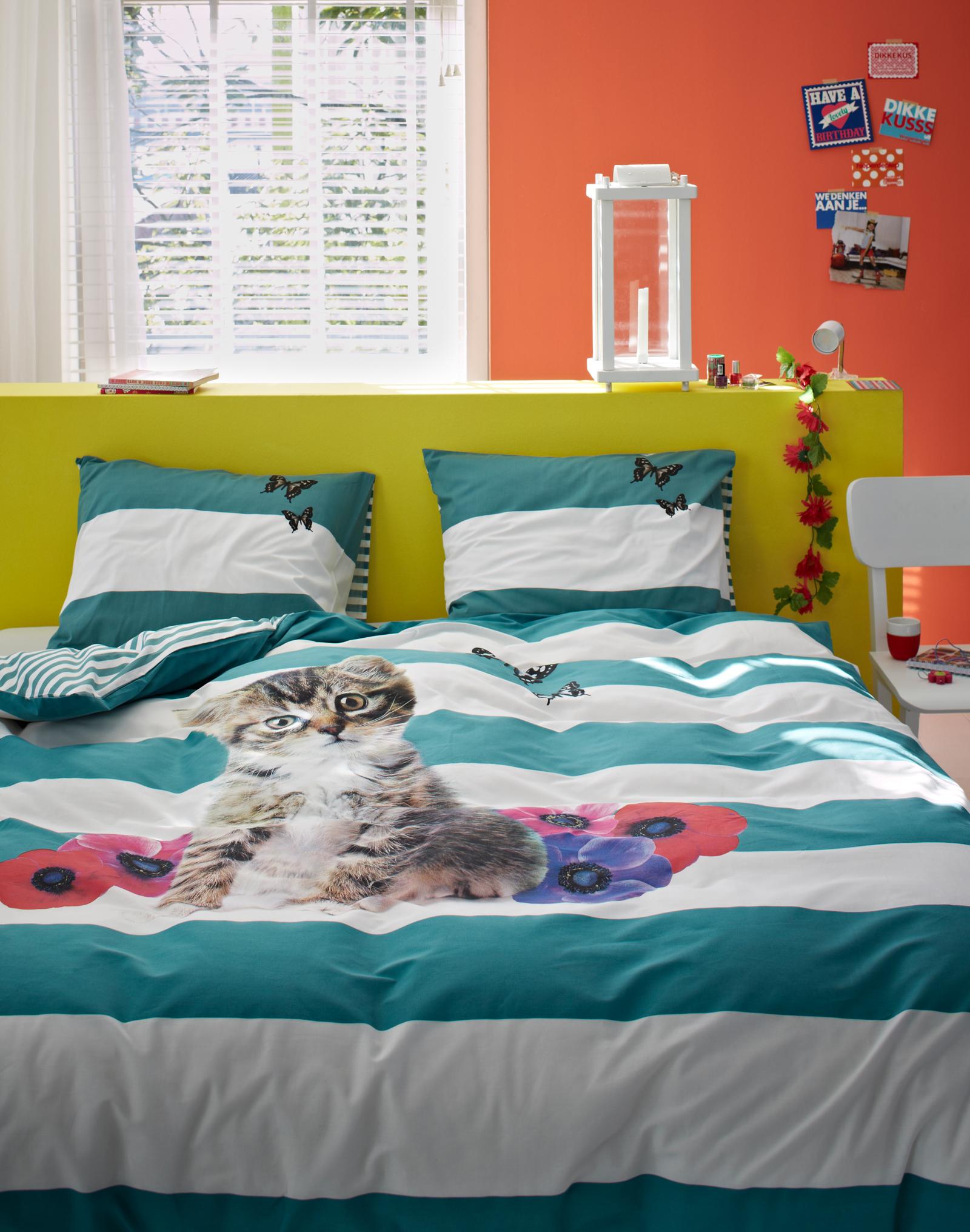 Katze als Motiv für die Bettwäsche #bett #wandfarbe #bettwäsche ©Essenza Home/Covers & Co