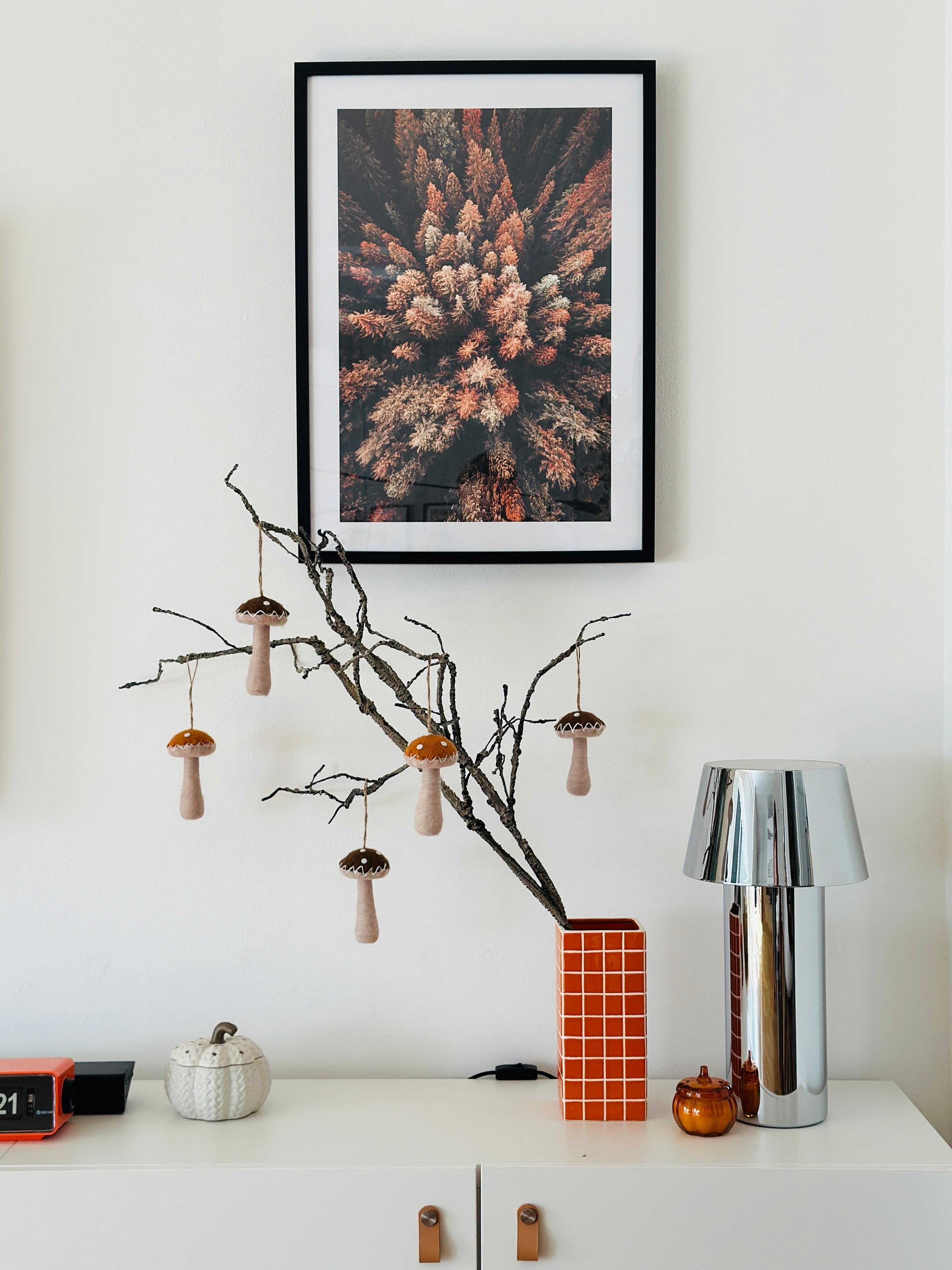 #livingchallenge #wohnzimmerinspo #herbstdeko #poster #vase #orange #vhrom #lampe #dekoast #pilze #kürbis #herbst #dekoideen #wohnzimmer