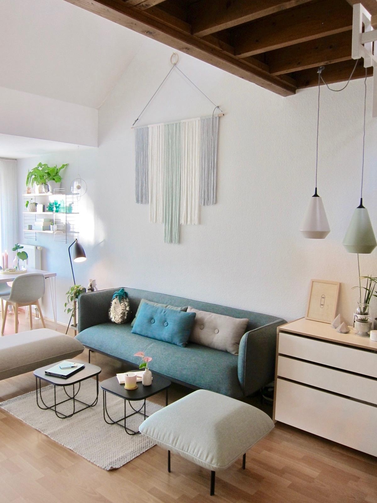 #livingroom #greenbluesofa #greengraywallpaint #diywalldecor 