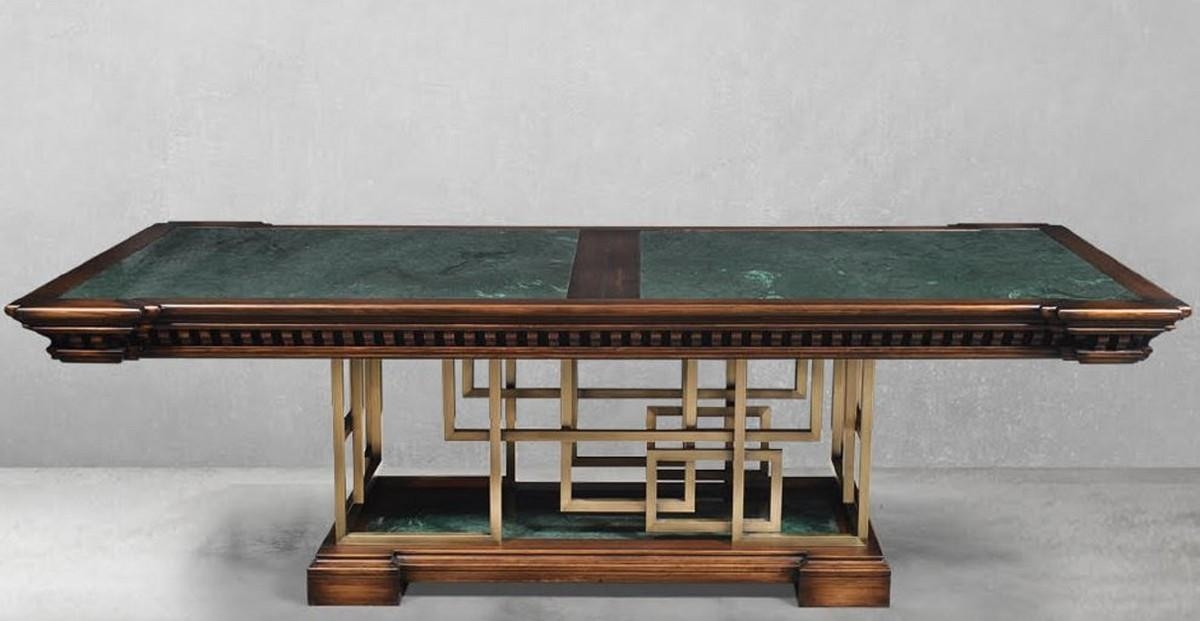 Luxus Vintage Massivholz Tisch mit grüner Marmorplatte von Casa Padrino #casapadrino #luxus #esstisch #marmor #marmortisch #luxusesstisch #vintage #vintagemöbel
