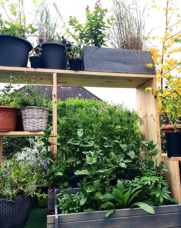 Meine beste Platzsparidee, wenn man einen Mini-Garten hat: ein Blumenregal und ein gestaffeltes Beet #myflyingspace