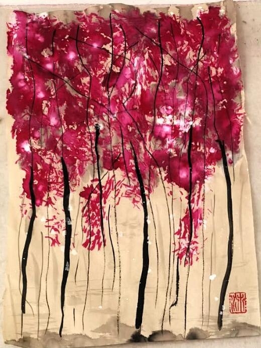 meine Interpretation von #Kirschblüten (chin. Tuschemalerei)