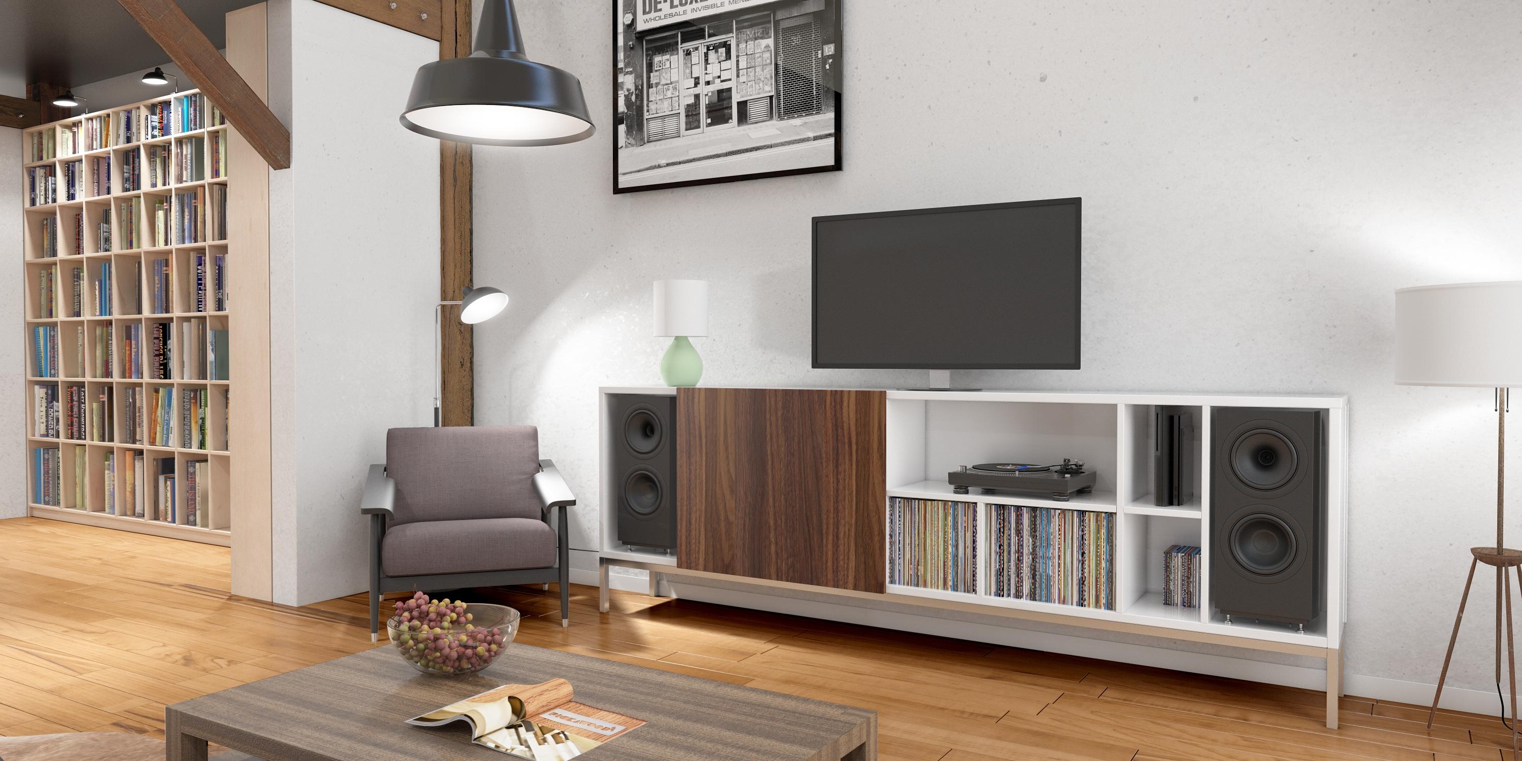 Modern gestaltetes Wohnzimmer mit maßgefertigtem TV-und Hifi-Möbel #sideboard #lowboard #fernsehtisch ©Pickawood