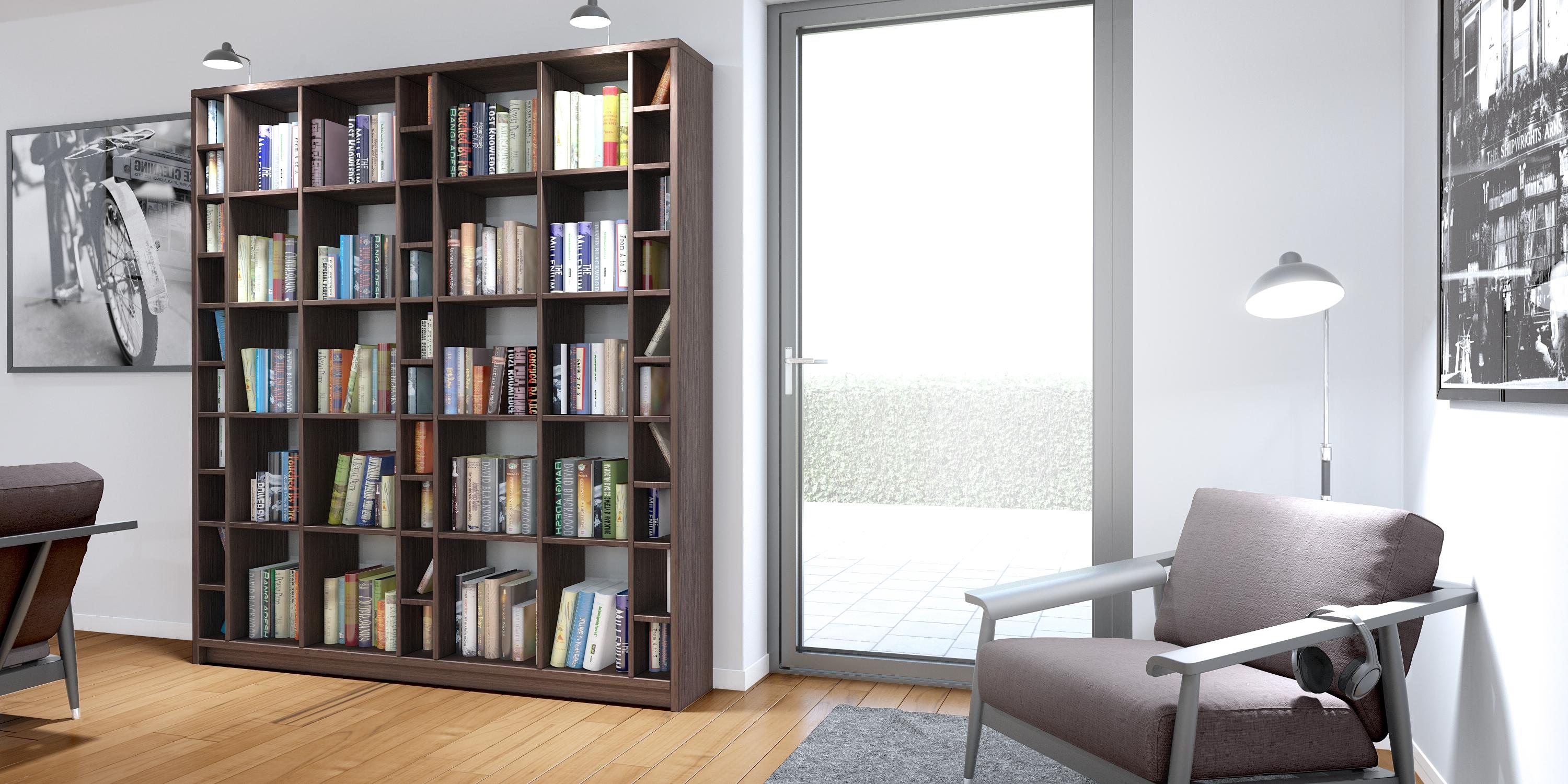 Modernes Bücherregal aus geräucherter Eiche #bibliothek #regal #bücherregal #raumteiler ©Pickawood