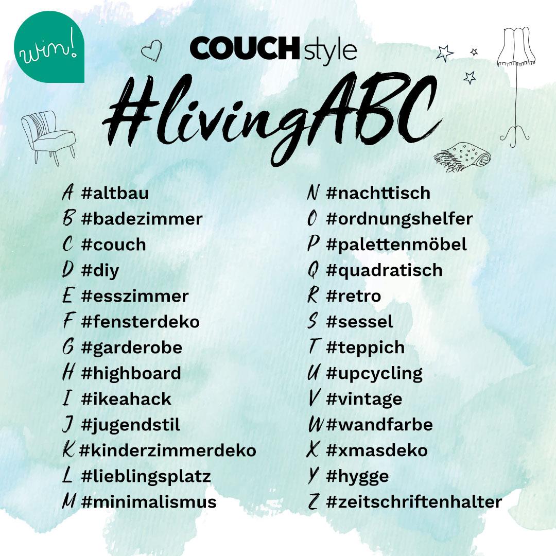 Morgen startet das COUCHstyle #livingABC! 26 Hashtags an 26 Tagen warten auf dich - und täglich ein COUCH Probe-Abo!