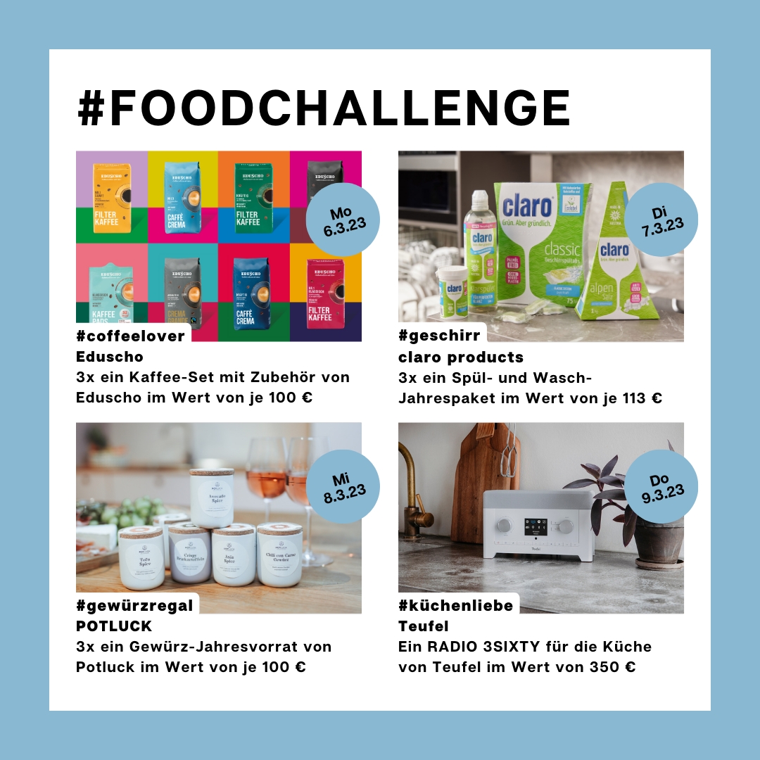 Morgen startet unsere #foodchallenge  in eine neue Runde. Lade die nächsten 7 Tage Fotos zu diesen Hashtags hoch...