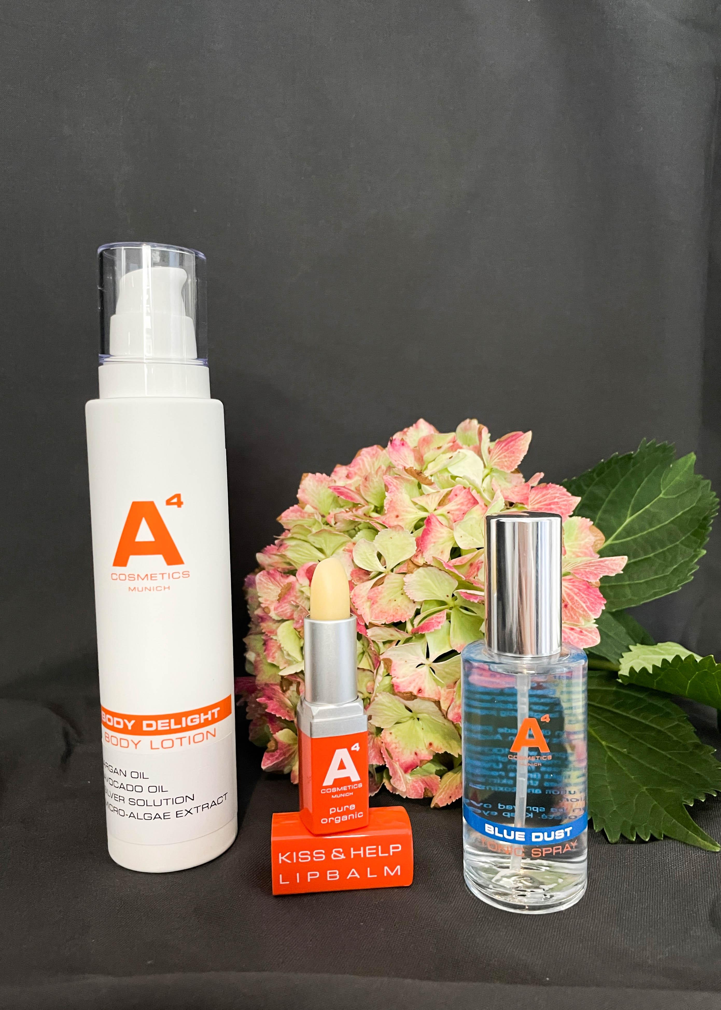 Must haves bei #a4cosmetics? Kiss&Help Lip Balm, Body Delight Body Lotion & Blue Dust Tonic Spray ⬇️ #Beautyinsider