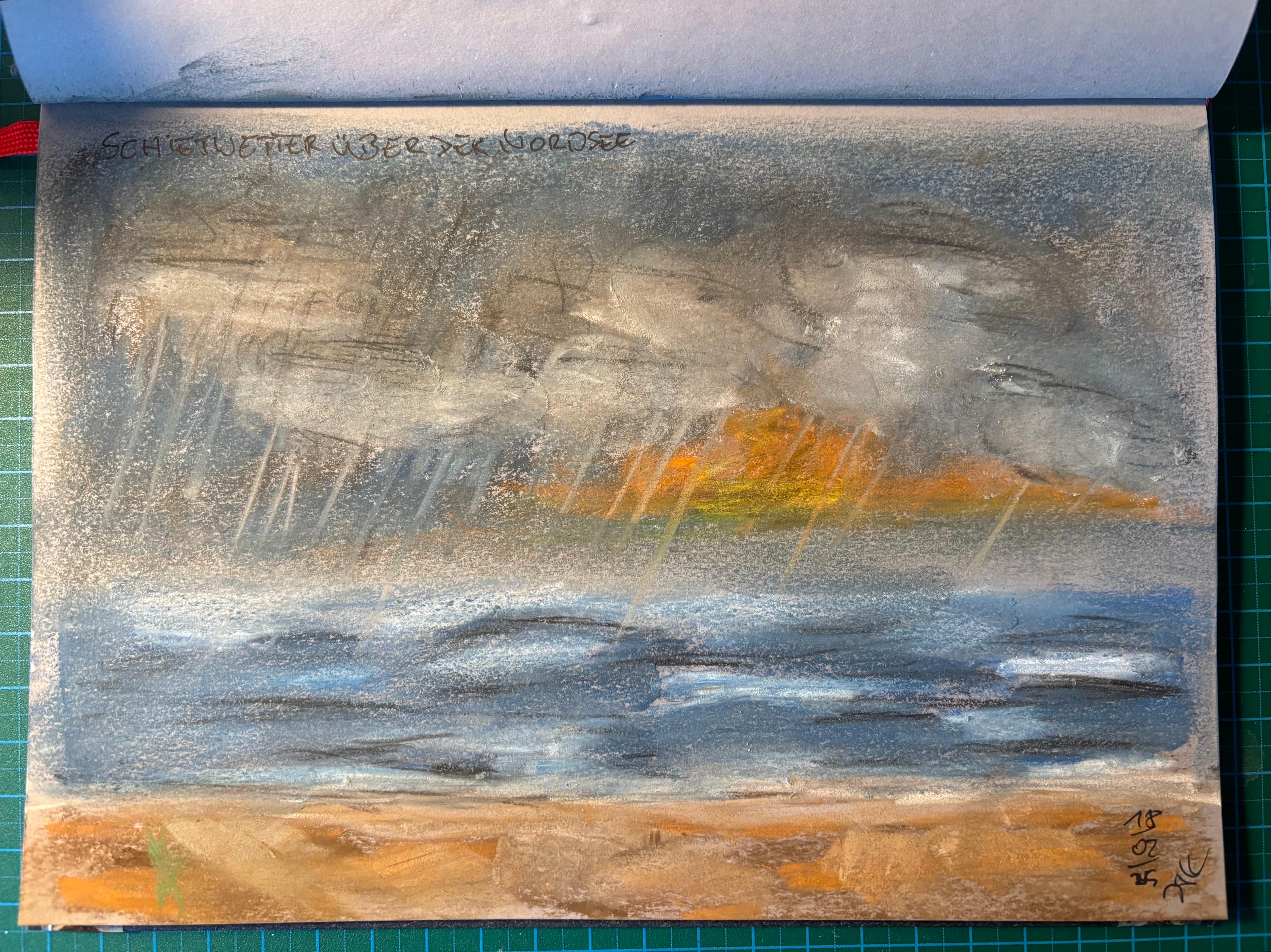 Pastellkreide-Bild Schietwetter über der Nordsee #kreativ #malen #pastell