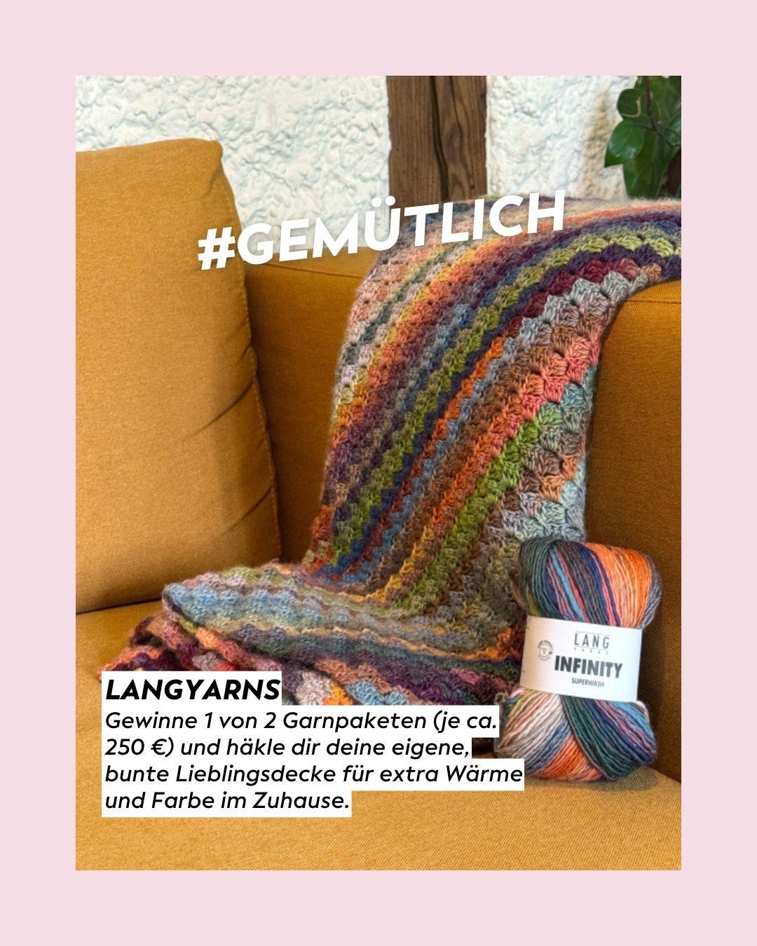 Poste ein muckeliges Bild unter #gemütlich und #livingchallenge und gewinne mit etwas Glück ein Garnpaket von LANGYARNS.