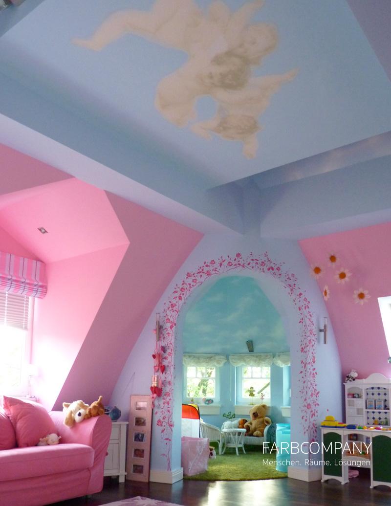 Raumkonzept Prinzessinnen Kinderzimmer #wandmalerei #deckenmalerei #raumkonzept ©Farbcompany/ Mike Schleupner