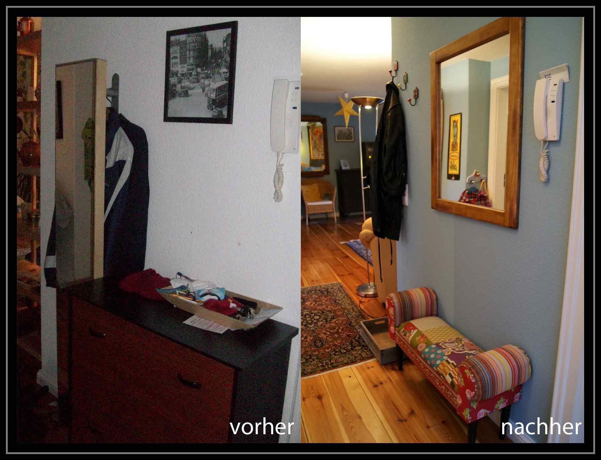 ReDesign Garderobe vorher - nachher #spiegel #kommode #wandspiegel #garderobe #sitzbank #flurbank ©artenstein