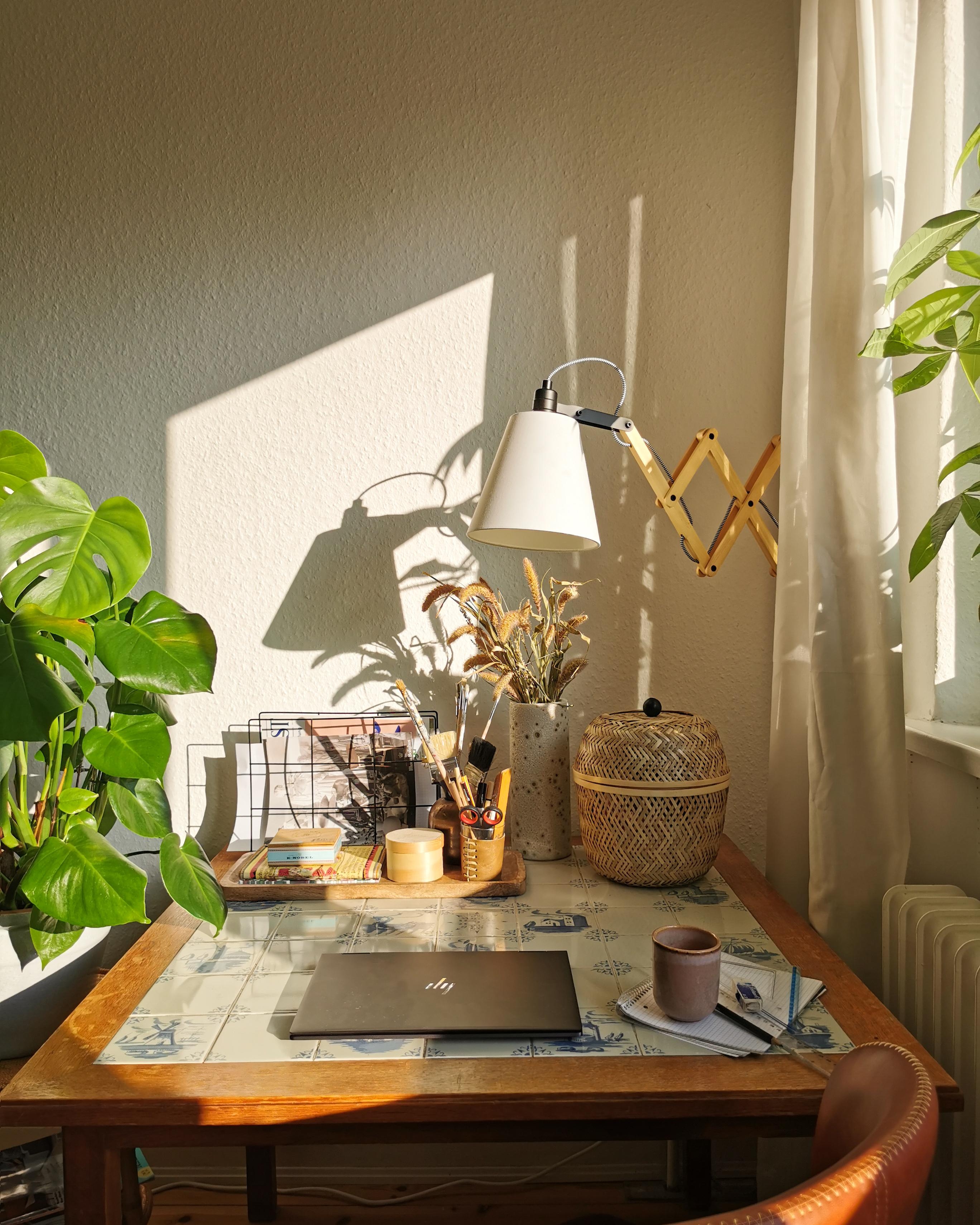 Schattenspiel 🤍 #scherenlampe #schreibtisch #desk #office #plants #pflanzen #detailverliebt #gutenmorgen