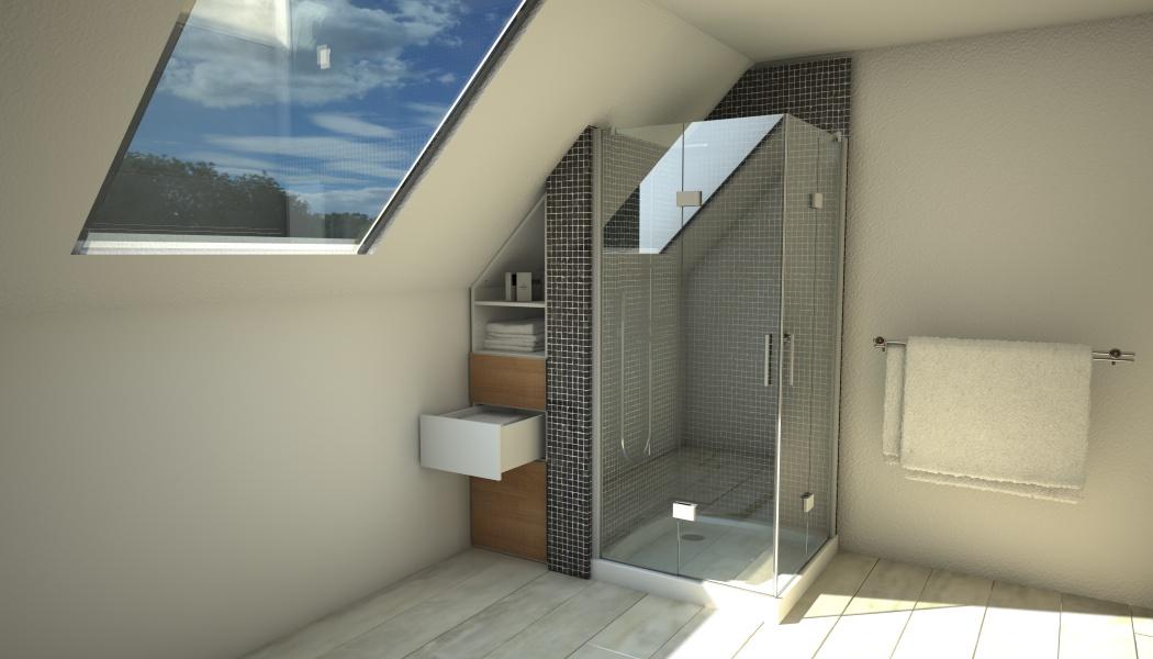 Schmaler Badezimmerschrank in einer Nische #dachschräge #badezimmerschrank #nische ©meine möbelmanufaktur GmbH