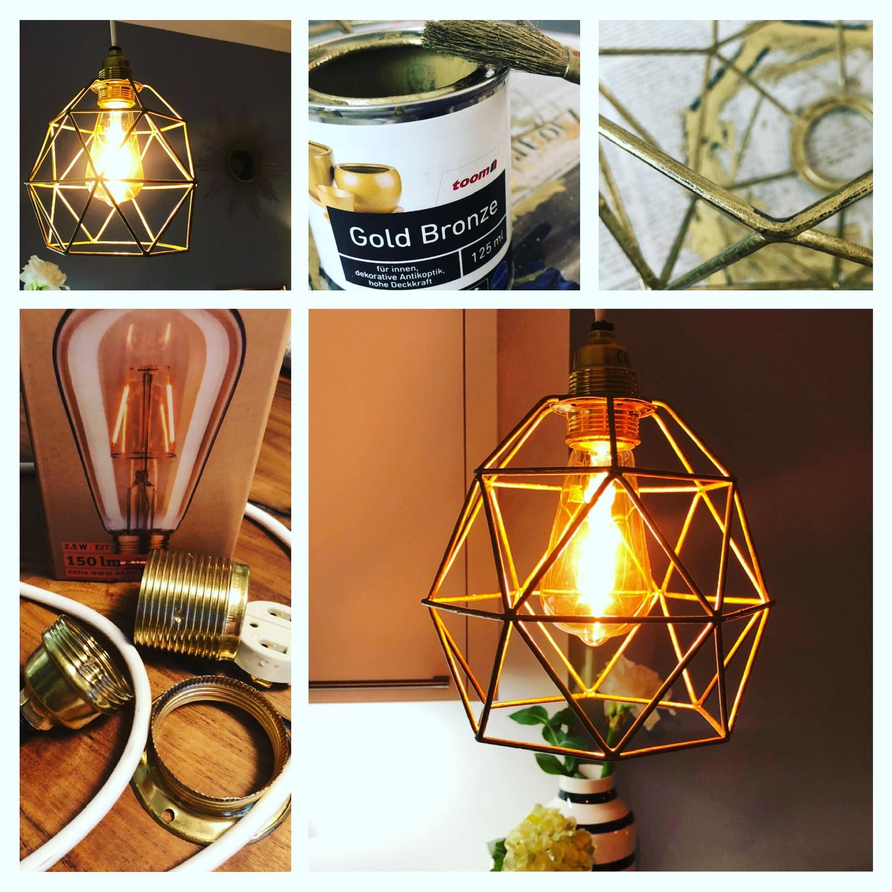 Schöne neue Lampe: aus altem Drahtschirm, Kabel und neuer Birne 💡
#diy #lampe #gold