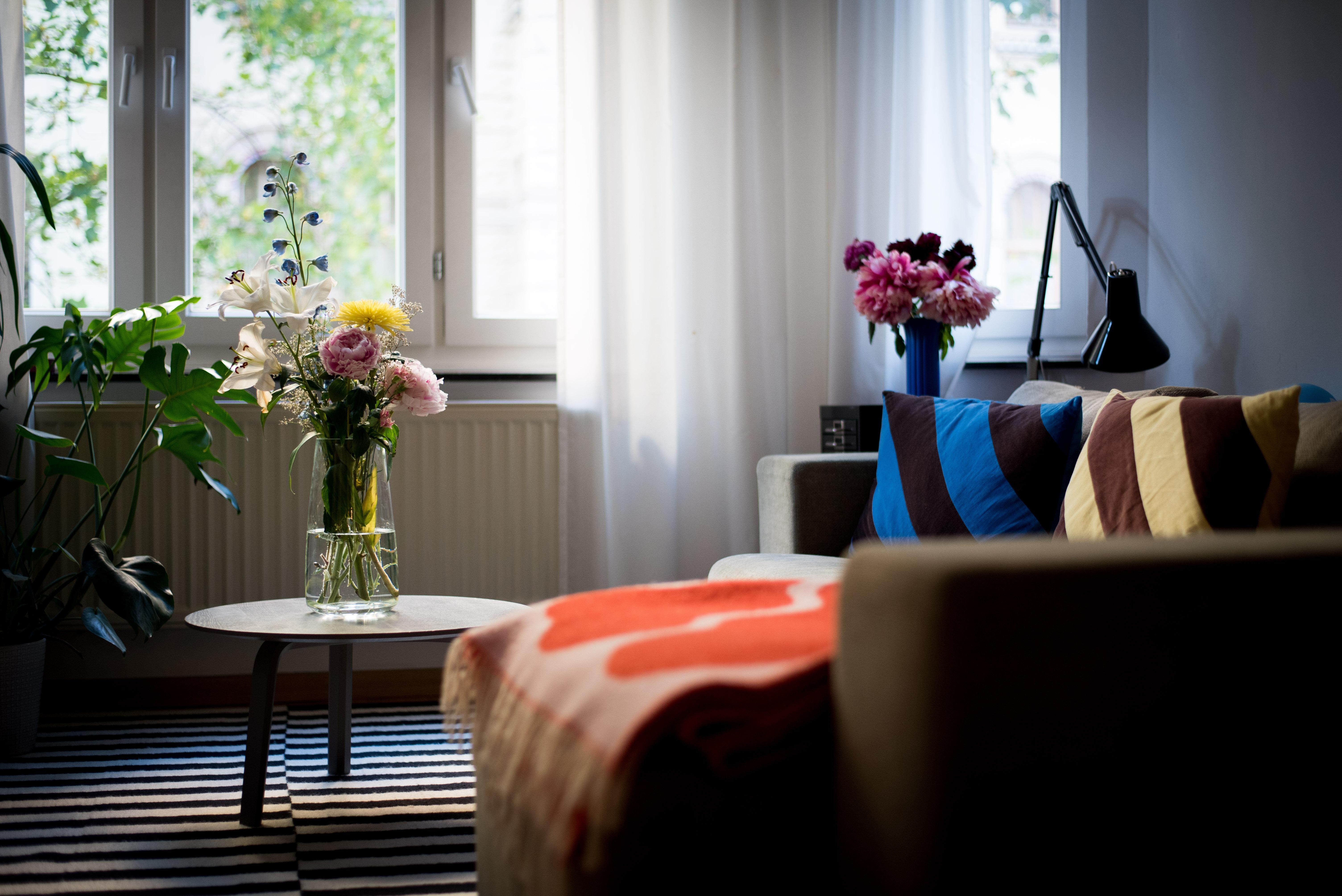 Schönen farbenfrohen Mittwoch! #wohnzimmer #flowers #couch #cozyplace #interiorinspo #livingroom #wohnzimmer #altbau
