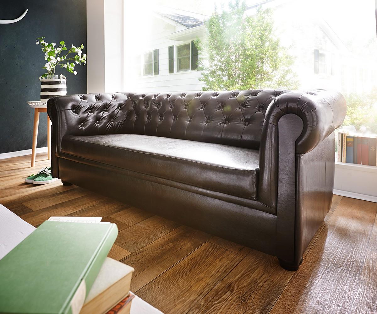 Sofa Chesterfield 200x90 cm Braun Abgesteppt 3-Sitzer #ecksofa #kissen #sofa #wohnlandschaft #bigsofa ©DELIFE GmbH