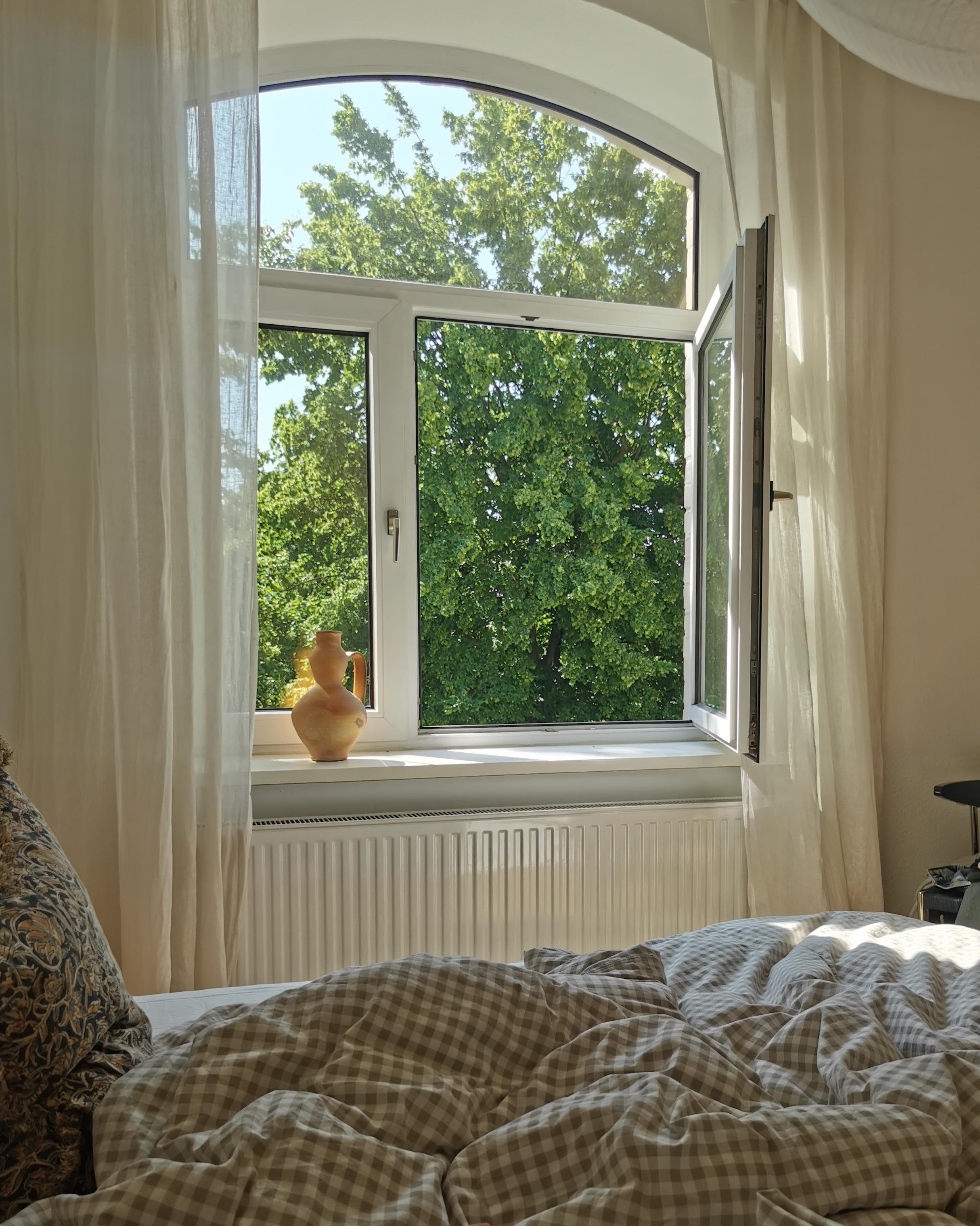 Sommermorgende #Schlafzimmer #Rundbogenfenster #view #sommer