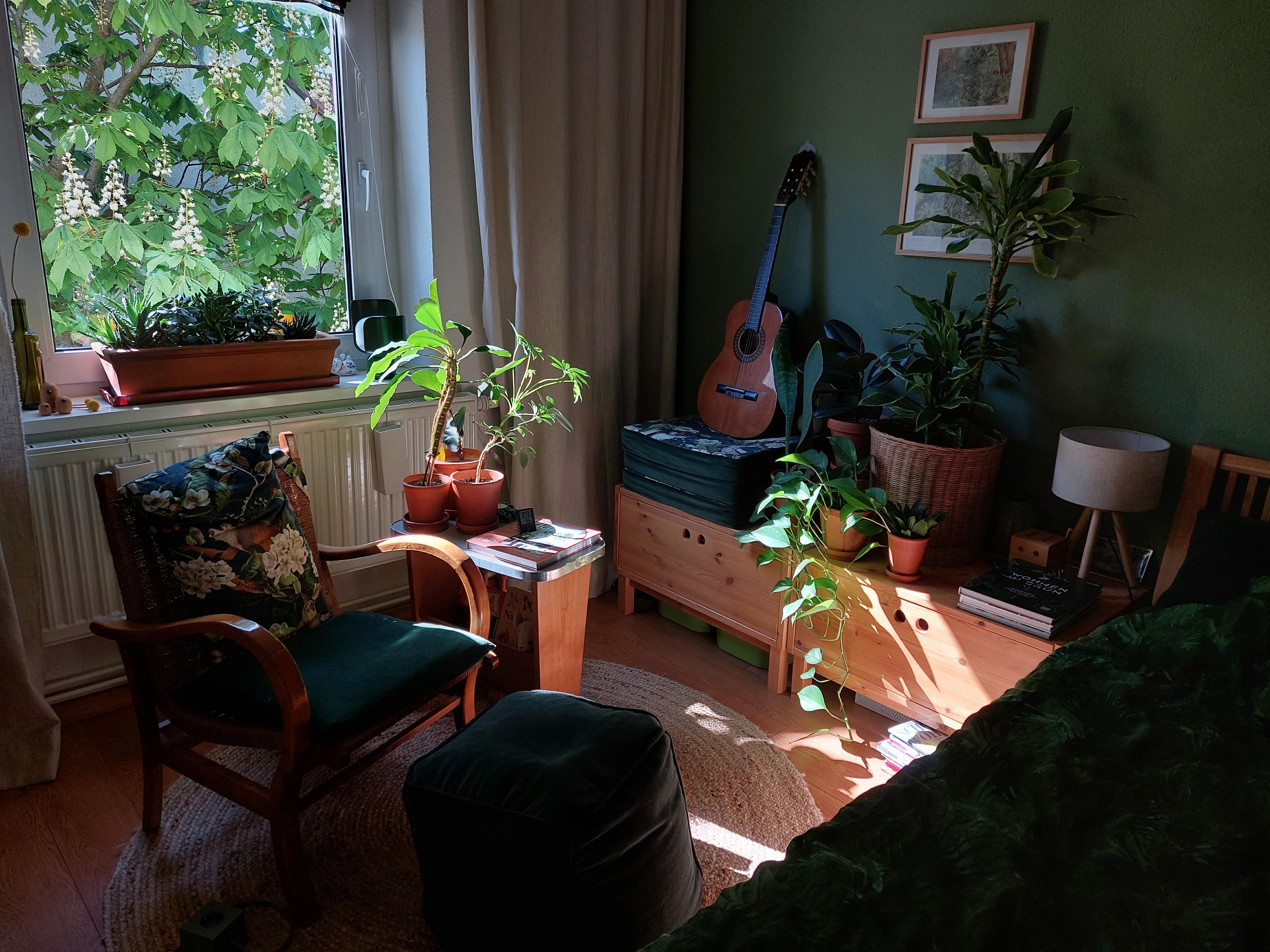 Sonne im Schlafzimmer :)
#grüneWand #Vintage #Sonne #Pflanzen #Leinenvorhänge #DIY-Kissen #Leuchte #Pouf