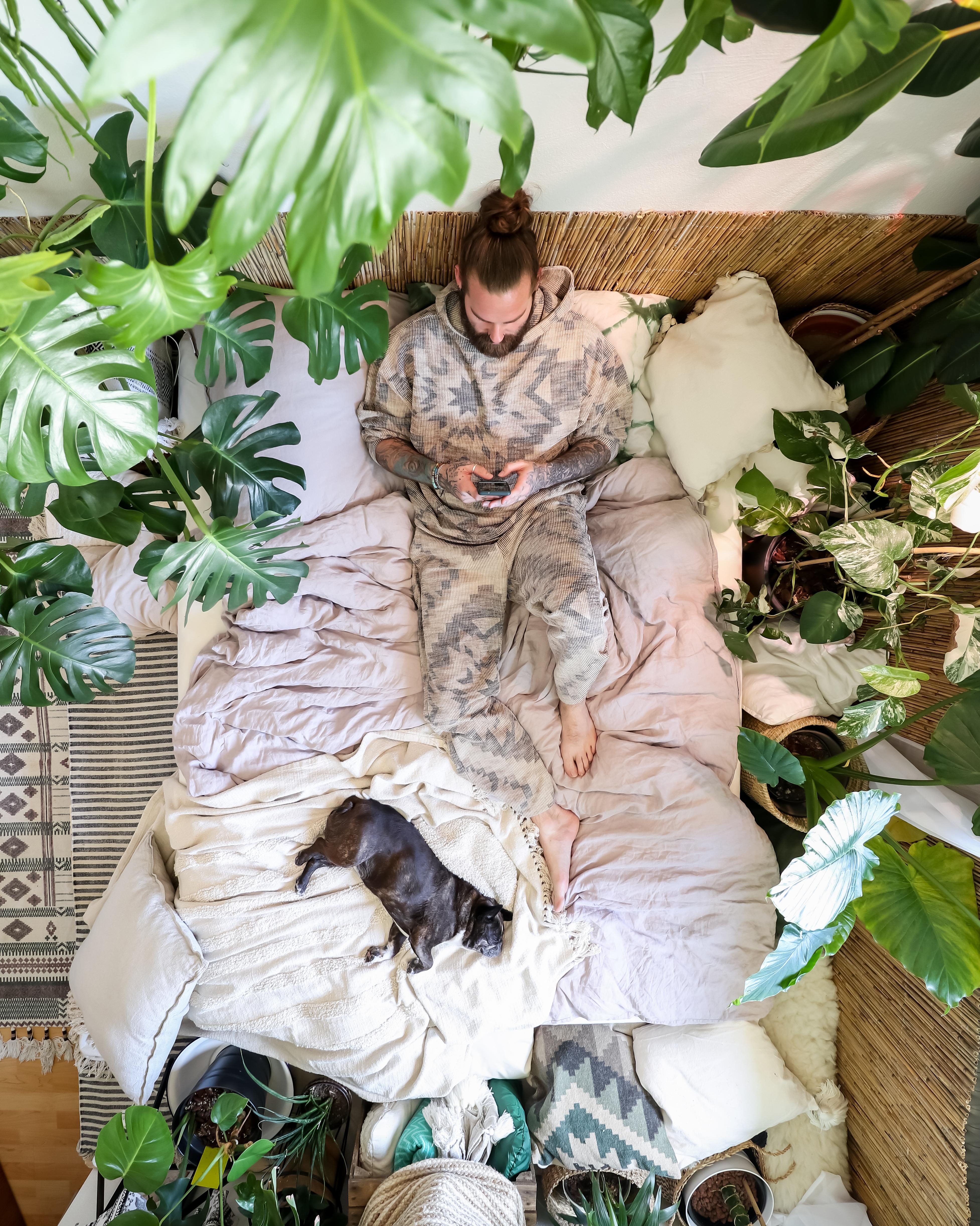 Sonntags im Dschungel #Schlafzimmer #Pflanzen #Bett #boho #hippie #jogger
