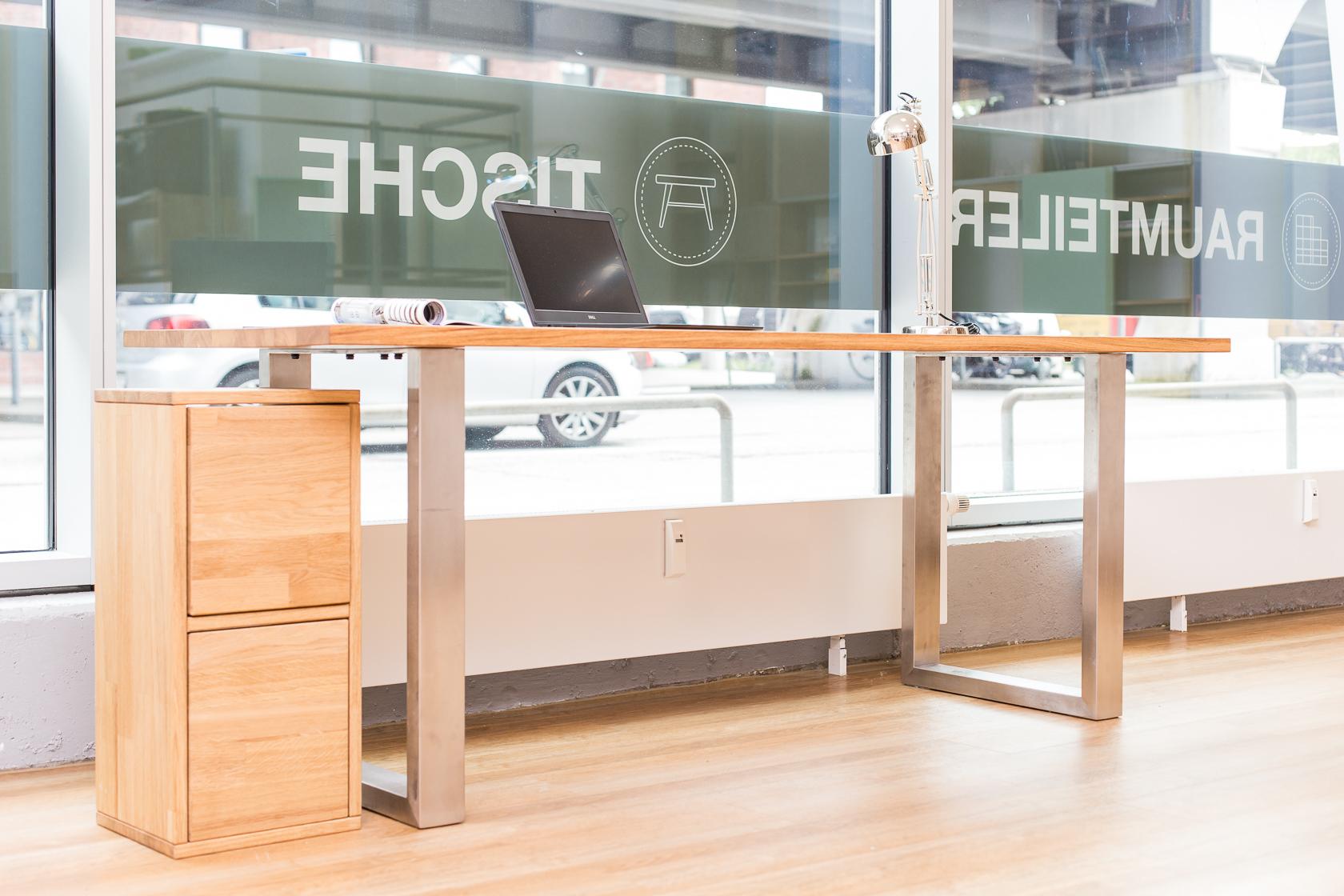 Stilvoller Schreibtisch mit Edelstahl-Beinen #holztisch #schreibtisch #massivholztisch ©Pickawood GmbH
