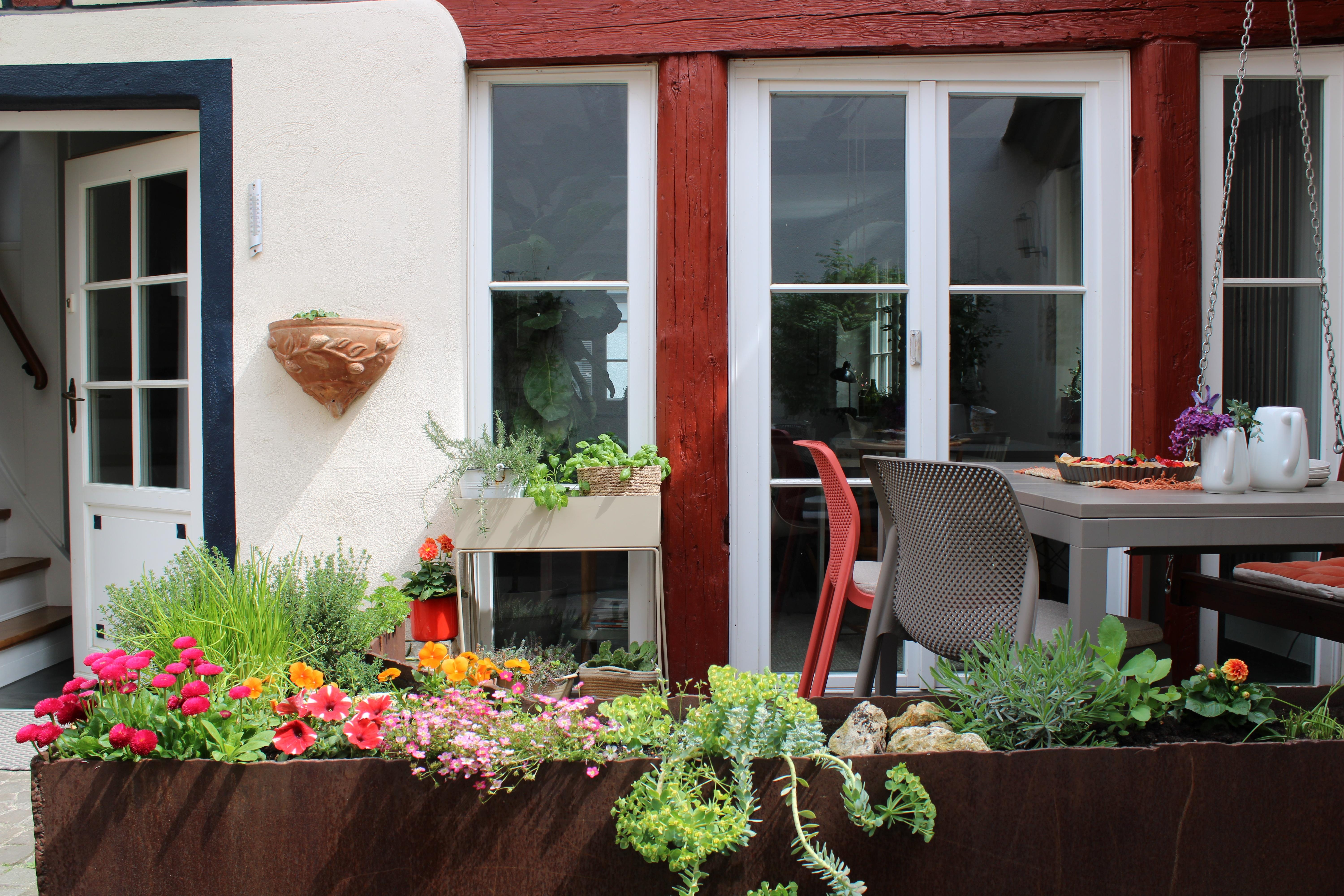 Terrasse im Hof #hofreite #fachwerkhaus #gartenliebe #couchstyle #outdoormöbel 