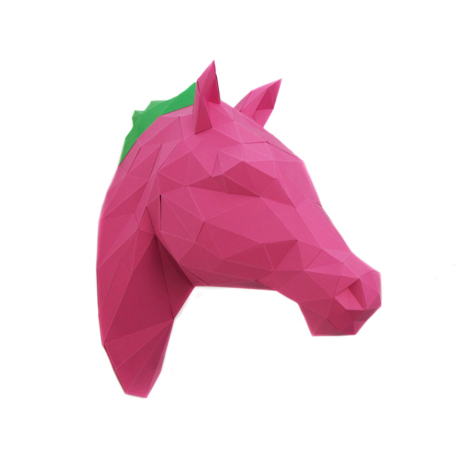 Tierkopf Pferd pink #origami #wanddeko ©PaperShape