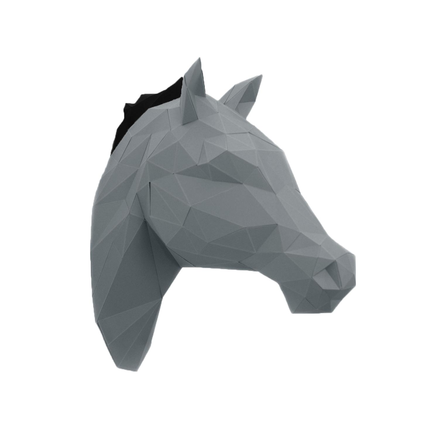 Tiertrophäe Pferd grau #origami #wanddeko ©PaperShape