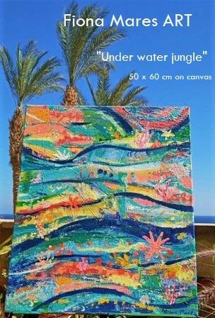 "Under water jungle" is a funny, colorful and MOOD BOOSTING painting from Fiona Mares. Fiona Mares ART, Artist, Painter