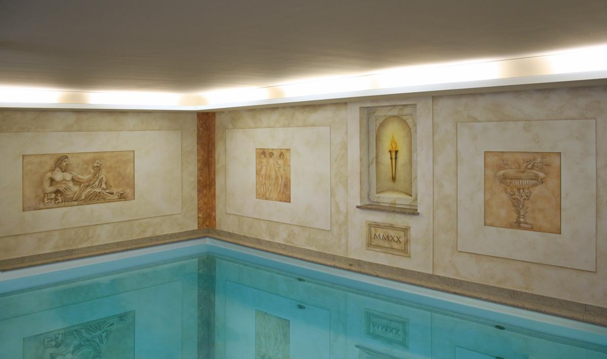 Wandgestaltung Schwimmbad
Antike Fresken mit Marmorierungen.