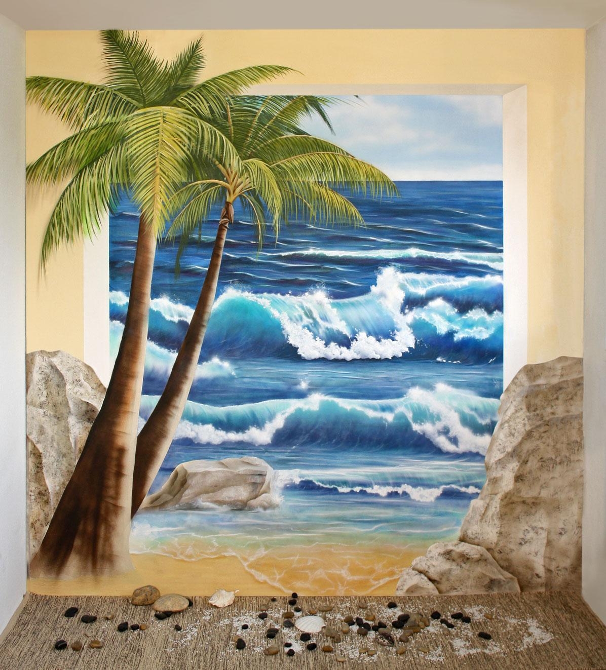 Wandmalerei Saun Ruheraum
Spritzige Welle mit Palmen