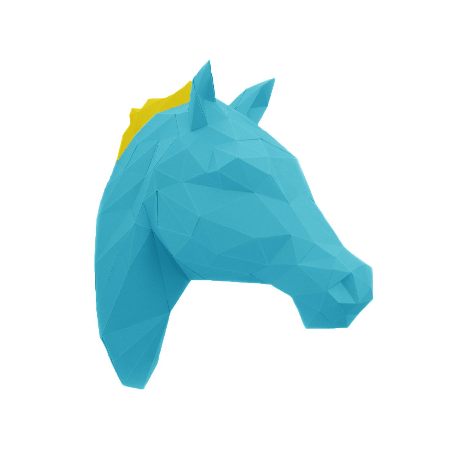 Wandtrophäe Pferd blau #origami #wanddeko ©PaperShape