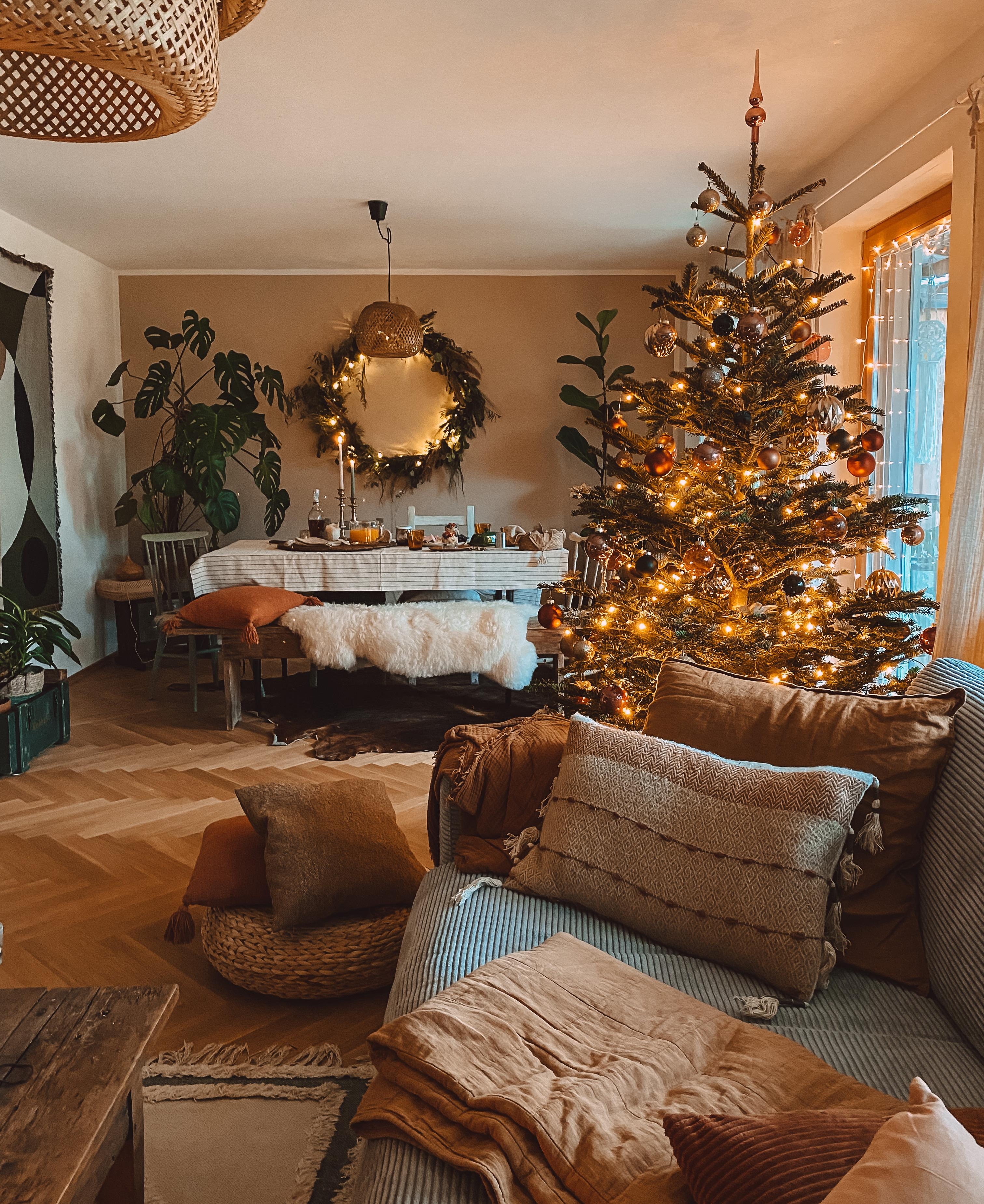 #weihnachten #weihnachtsdeko #wohnzimmer #weihnachtsbaum #christbaum #boho #pflanzen