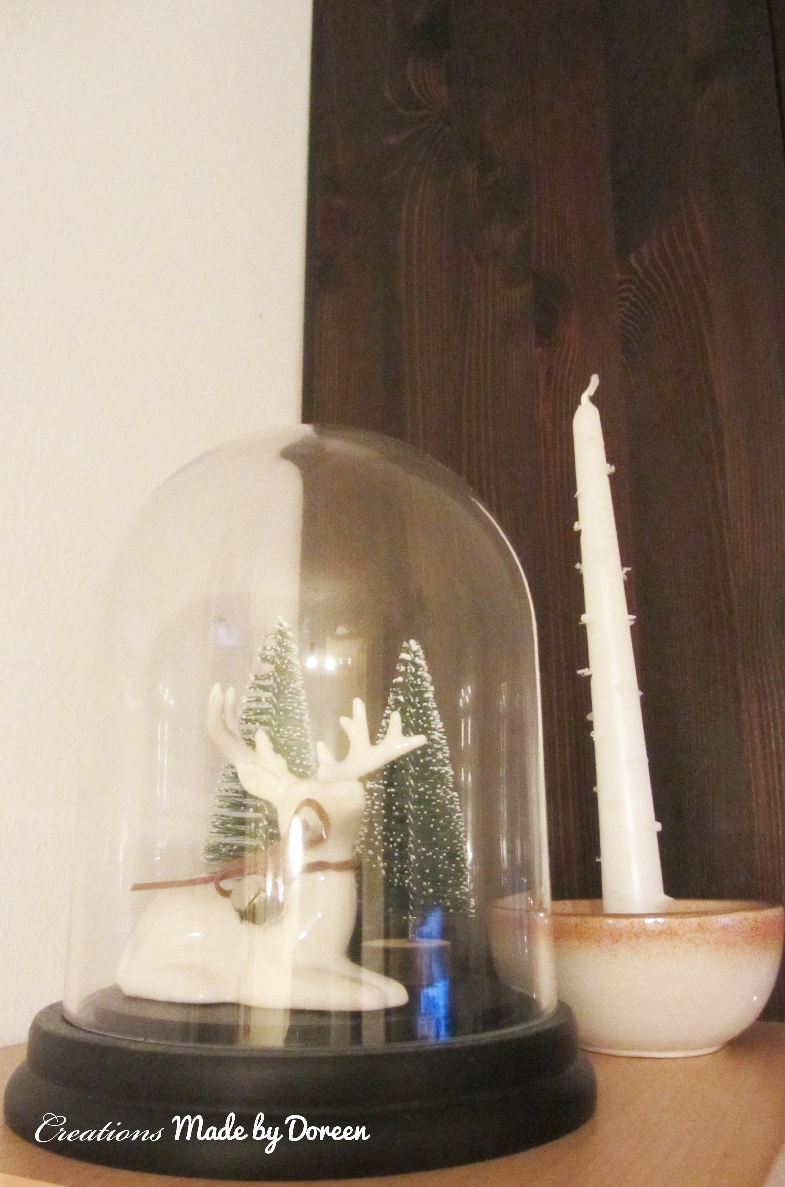Weihnachtliche #Deko unter der Glasglocke #Christmasdiy #Kerzenschale #Weihnachtsdeko #Hirsch #Tanne