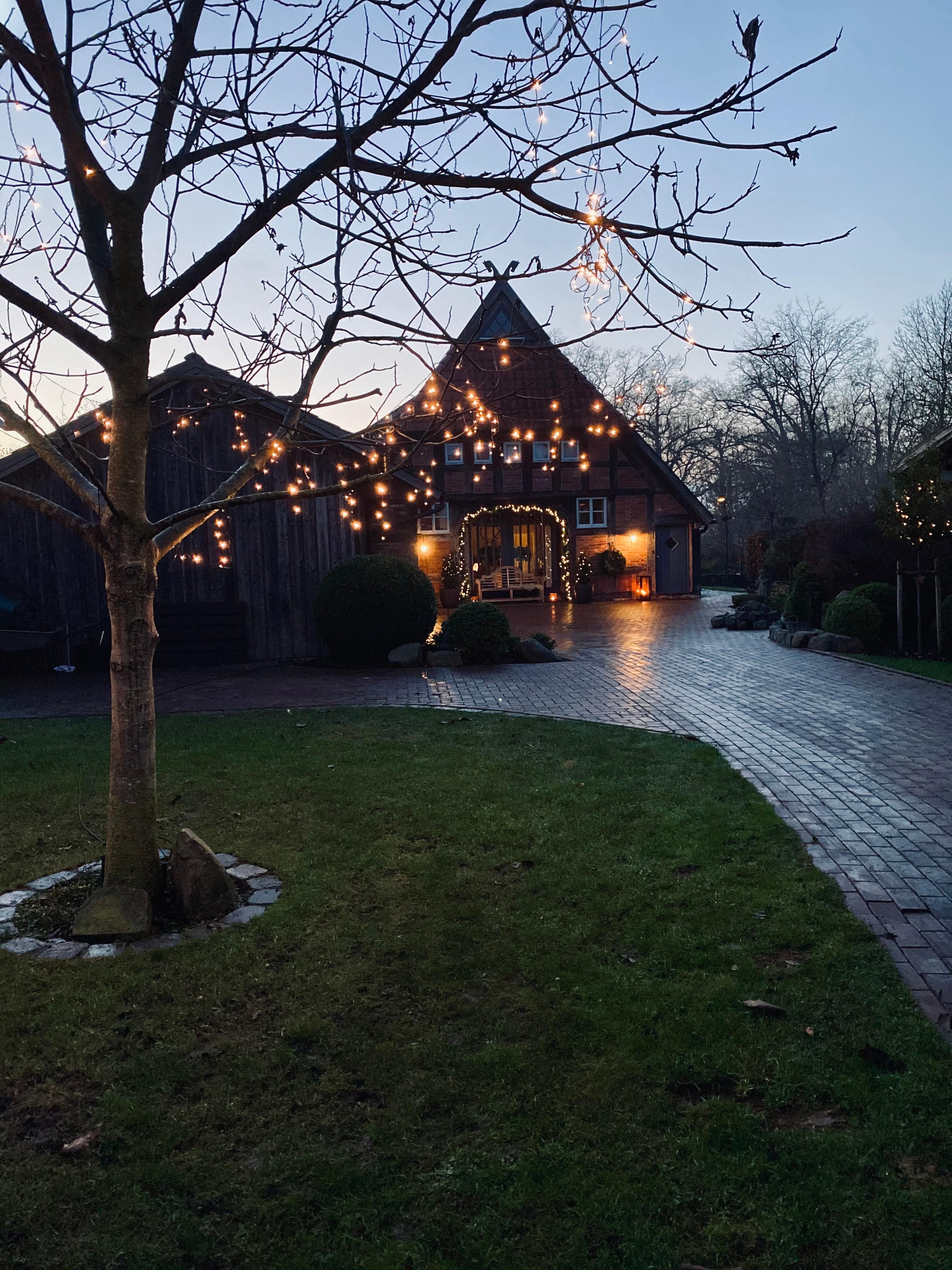 #weihnachtsbeleuchtung #fachwerkhaus #walnussbaum #außenbeleuchtung #lichterkette #bauernhaus #landhaus
