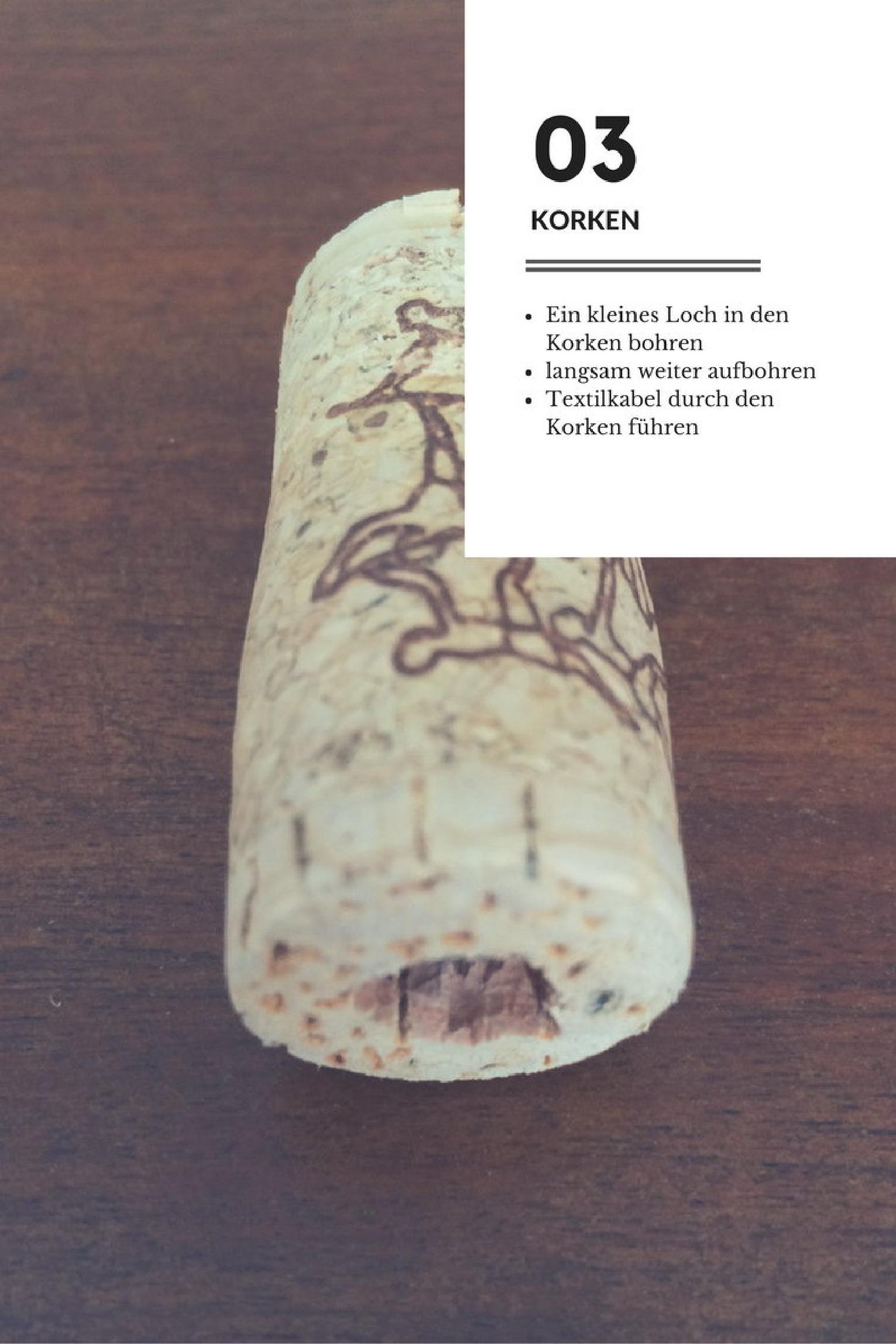 Weinkorken als Textilkabeldurchführung #baldachin #diy #lampe #upcycling #diylampe ©Matthias Albrecht