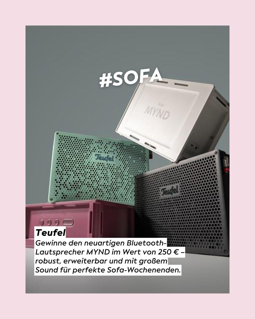 Wochenende, ab auf die Couch! Teile an Tag 6 unserer #livingchallenge dein Bild zum Thema #sofa und gewinne den Bluetooth-Lautsprecher MYND von Teufel.