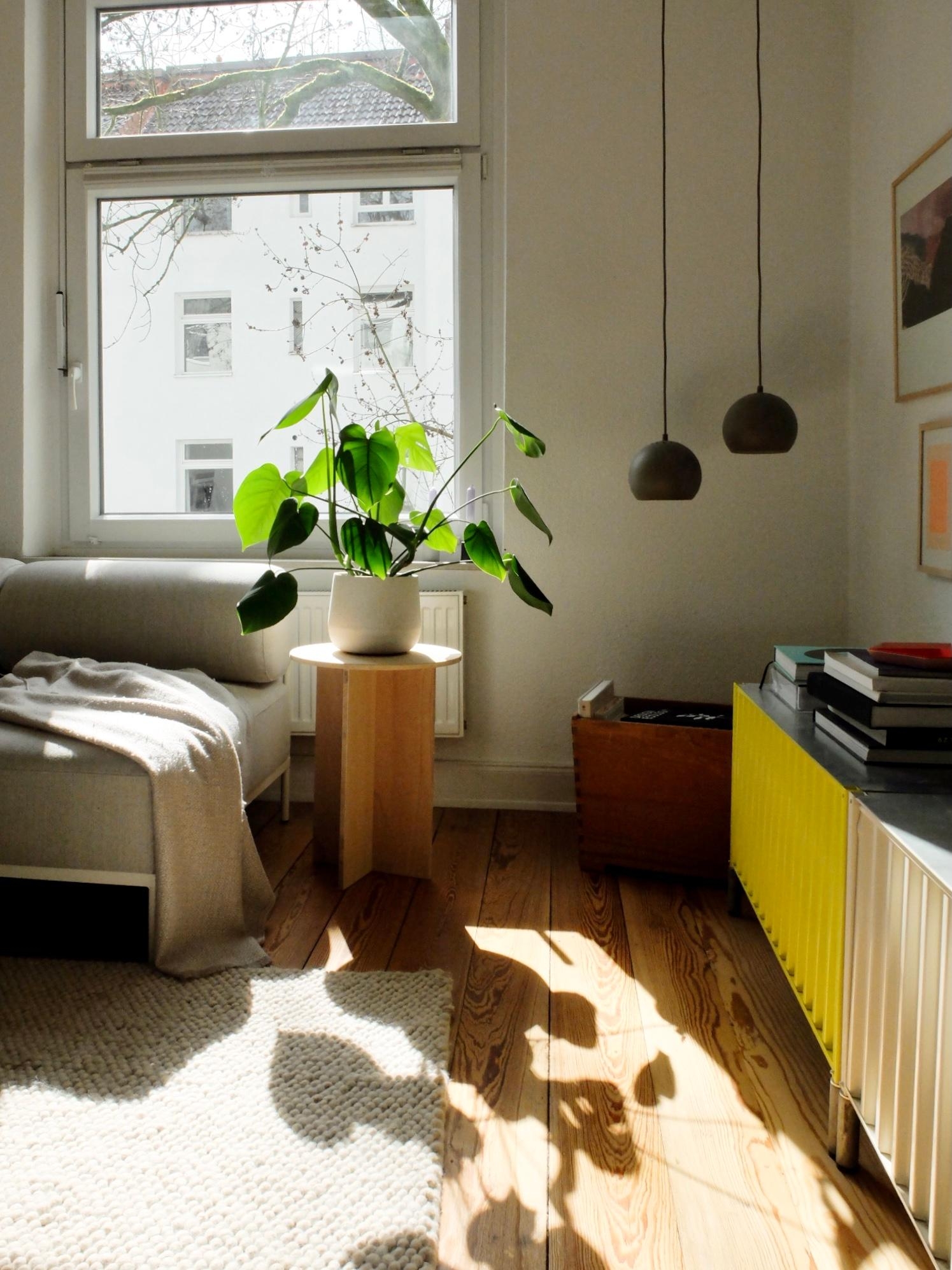 #wohnzimmer #diy #beistelltisch #monstera #pflanzen #sideboard #couch #lights #sonne 