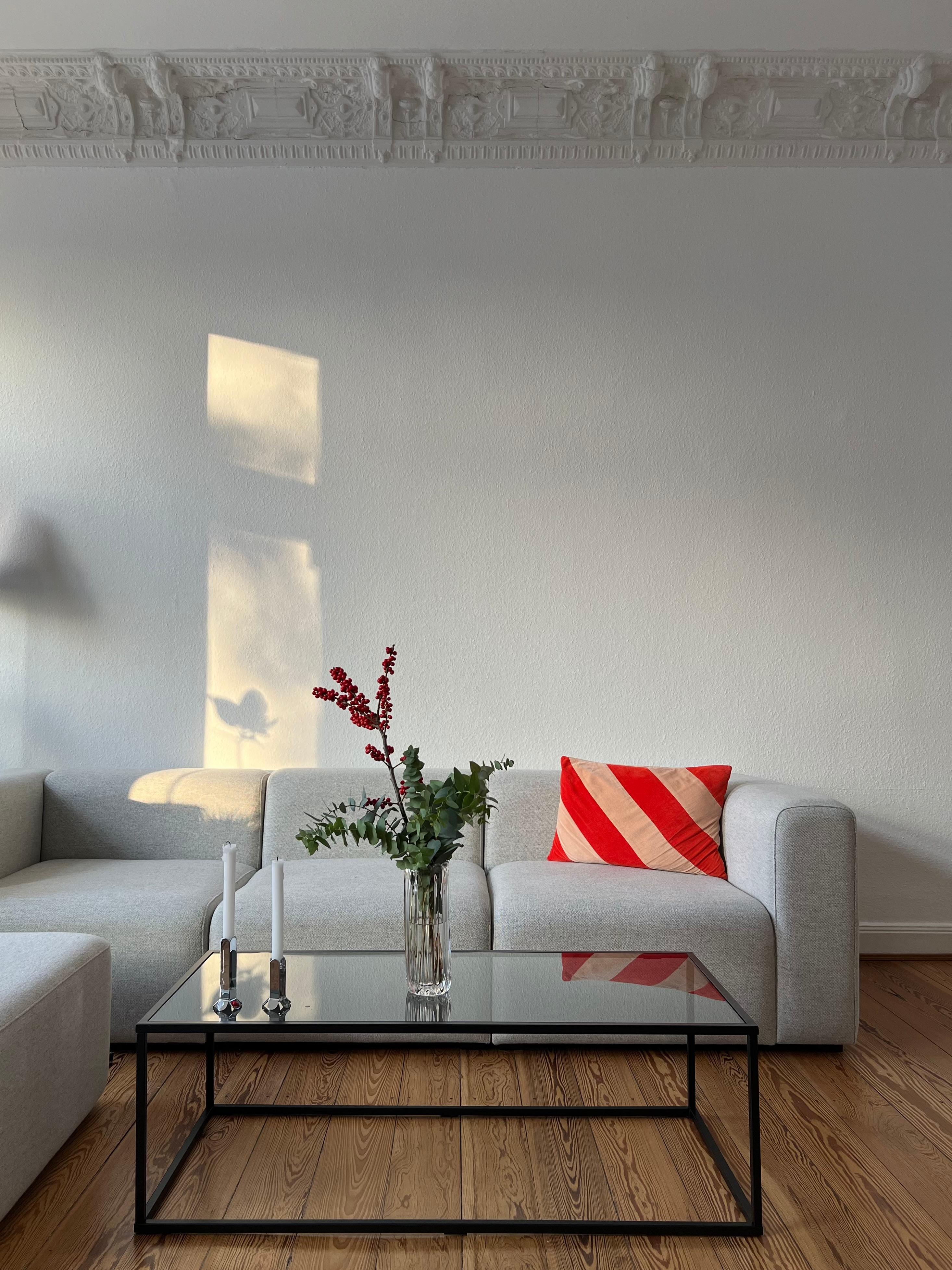#wohnzimmer #ilex #eukalyptus #altbau #couch #sofa #couchtisch #stuck 