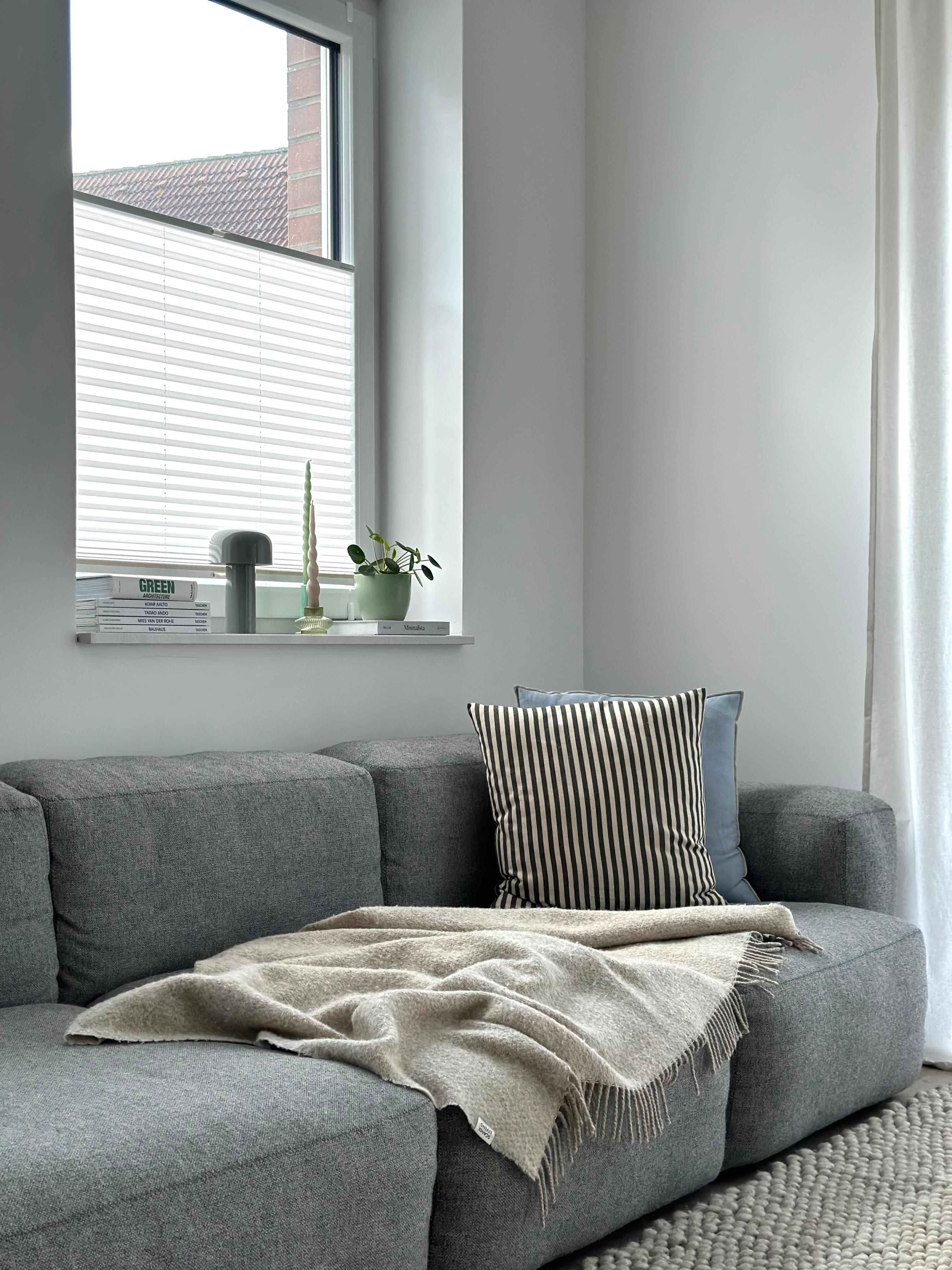 #wohnzimmer #sofa #couchliebt #haydesign #sofakissen #wolldecke #fensterbankdeko #dekoideen #grauessofa 🛋️